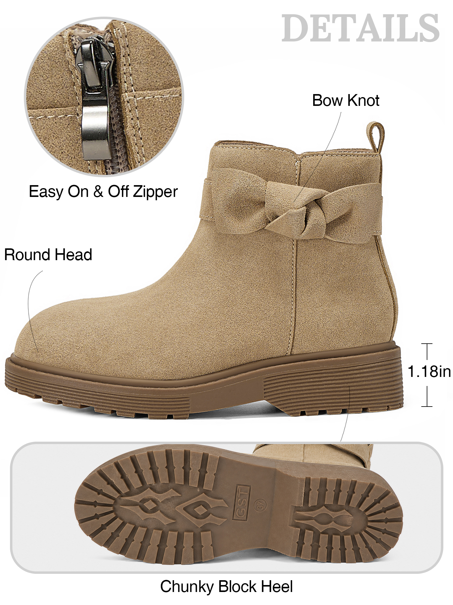 Girls Genuine Leather Ankle Boots Round Toe Side Zip Bow Fall Boots Girls Leather Ankle Boots Bow Lambskin Insole Comfy All Day Anti-slip Sole School Parties Weddings Fall Winter Daily Wear