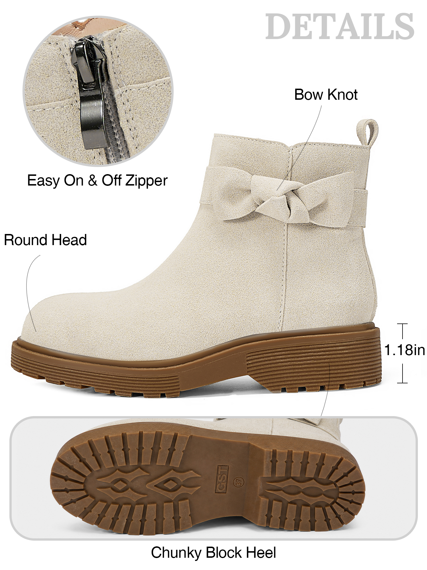 Girls Genuine Leather Ankle Boots Round Toe Side Zip Bow Fall Boots Girls Leather Ankle Boots Bow Lambskin Insole Comfy All Day Anti-slip Sole School Parties Weddings Fall Winter Daily Wear