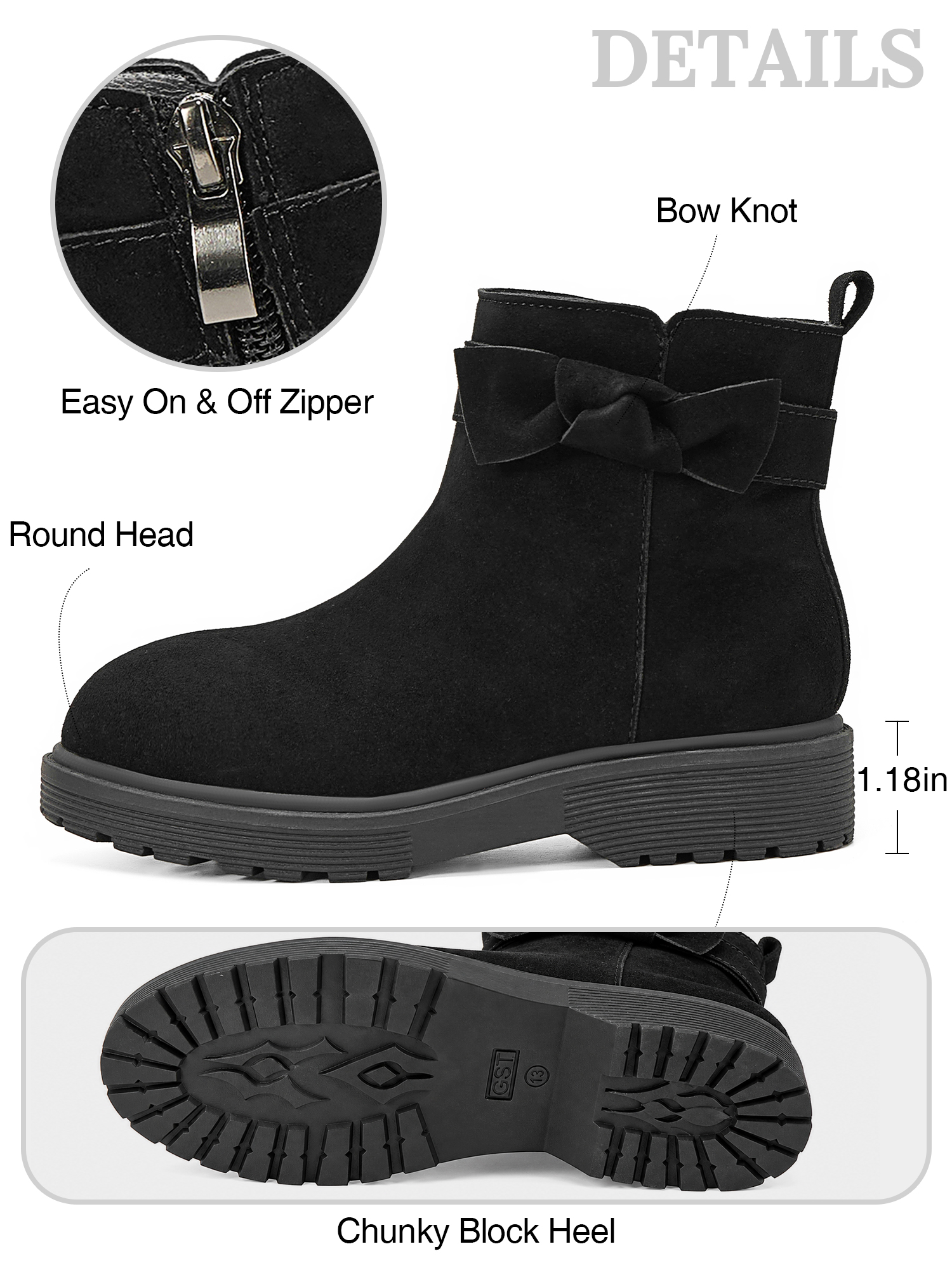 Girls Genuine Leather Ankle Boots Round Toe Side Zip Bow Fall Boots Girls Leather Ankle Boots Bow Lambskin Insole Comfy All Day Anti-slip Sole School Parties Weddings Fall Winter Daily Wear