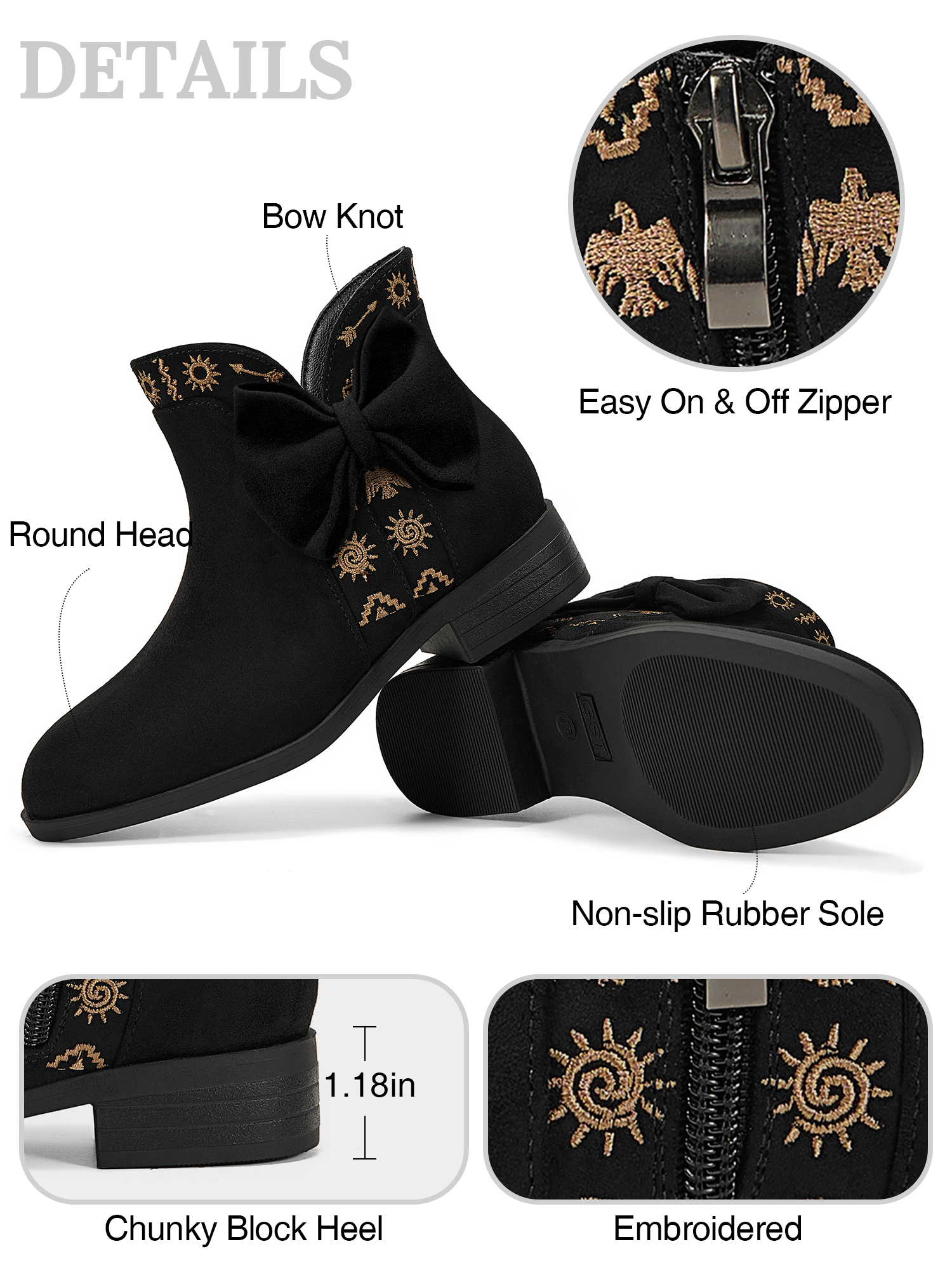 Girls Lambskin Insole Ankle Boots Side Bow Low Heel Booties Shoes Cute Bow Knot Lambskin Booties Low Chunky Heel Comfortable Party School Daily Shoes for Little Big Kid