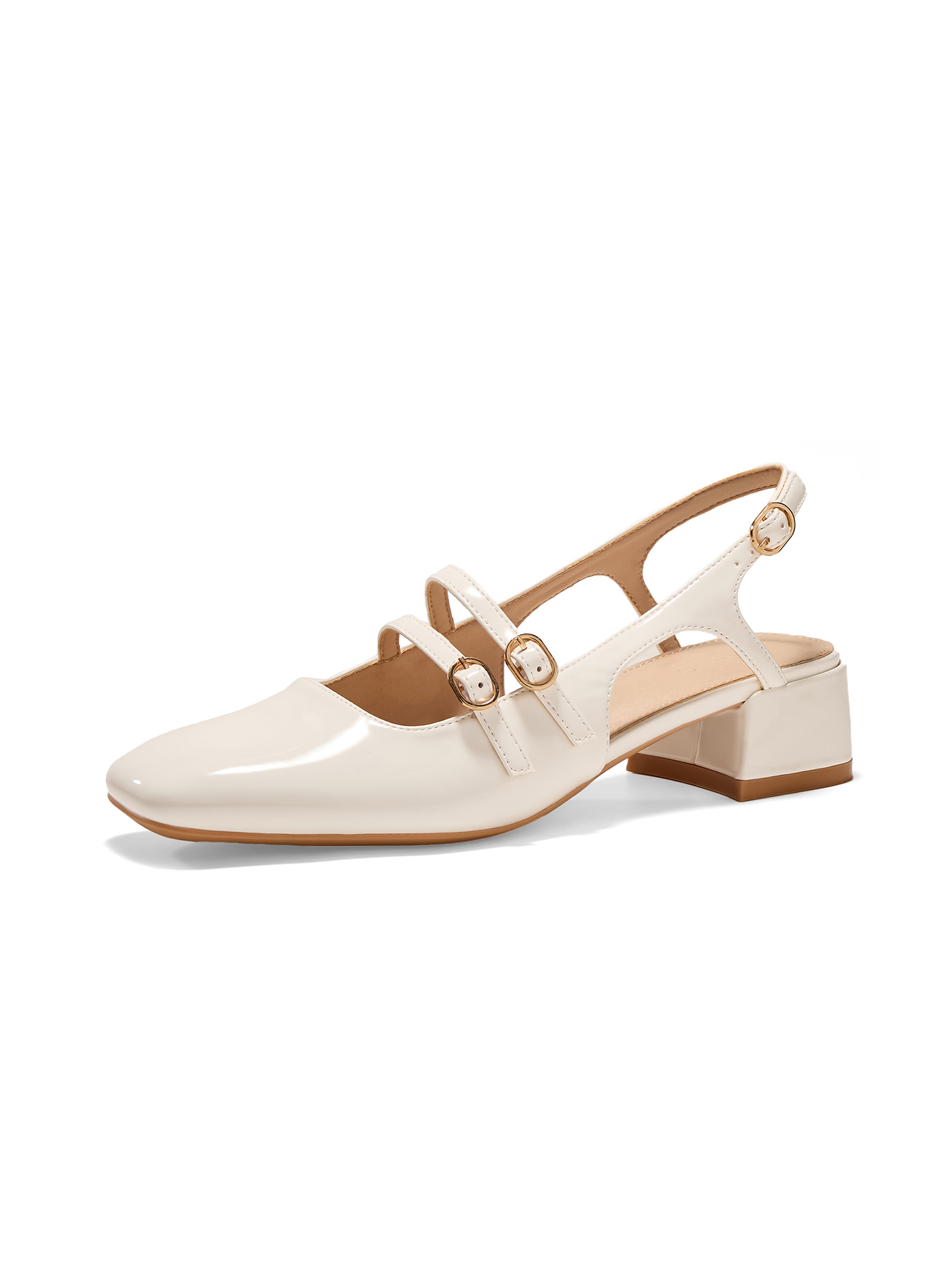 Women's Mary Jane Chunky Low Block Heels Slingback Pumps Closed Square Toe Double Strap Wedding Dress Shoes