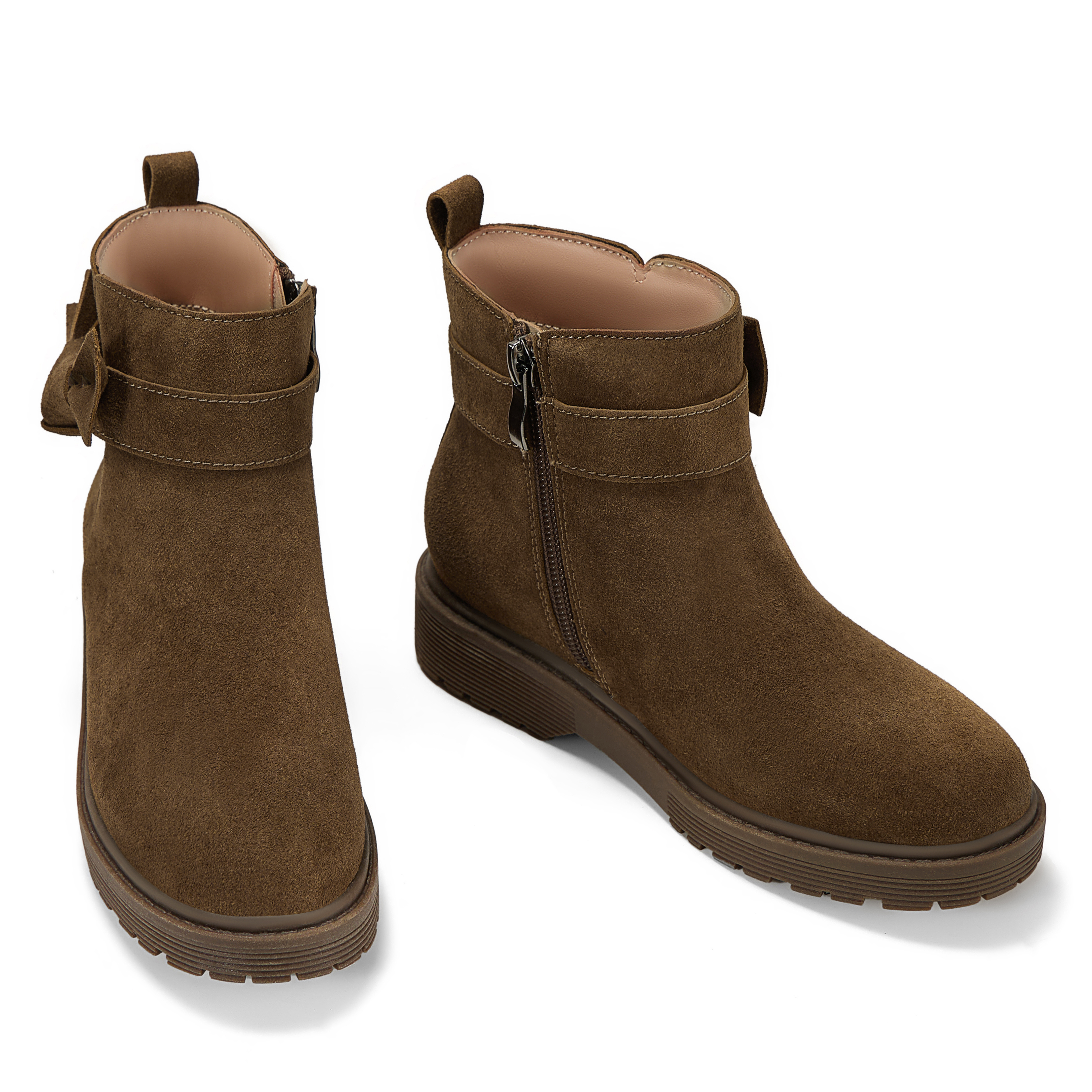 Girls Genuine Leather Ankle Boots Round Toe Side Zip Bow Fall Boots Girls Leather Ankle Boots Bow Lambskin Insole Comfy All Day Anti-slip Sole School Parties Weddings Fall Winter Daily Wear