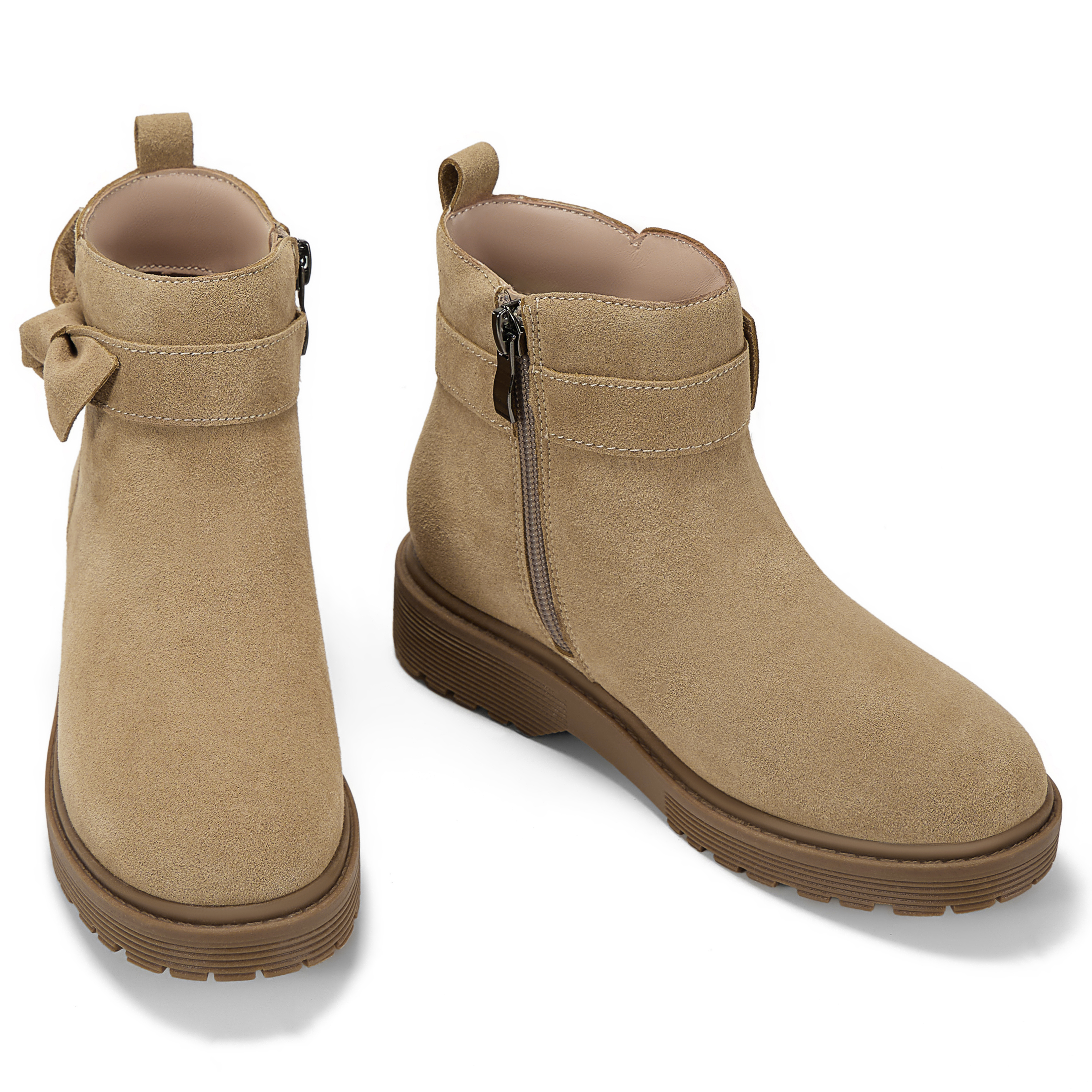 Girls Genuine Leather Ankle Boots Round Toe Side Zip Bow Fall Boots Girls Leather Ankle Boots Bow Lambskin Insole Comfy All Day Anti-slip Sole School Parties Weddings Fall Winter Daily Wear