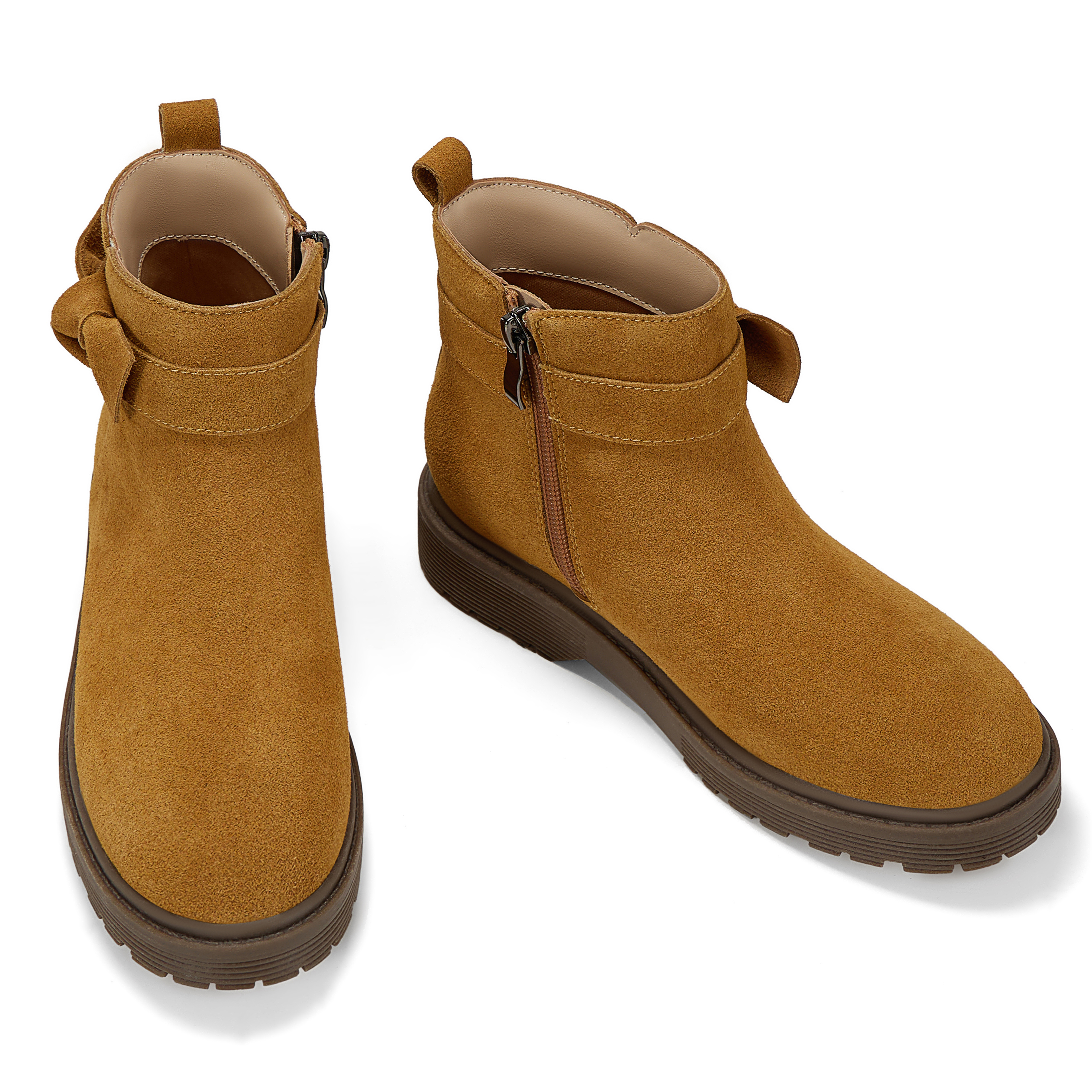 Girls Genuine Leather Ankle Boots Round Toe Side Zip Bow Fall Boots Girls Leather Ankle Boots Bow Lambskin Insole Comfy All Day Anti-slip Sole School Parties Weddings Fall Winter Daily Wear