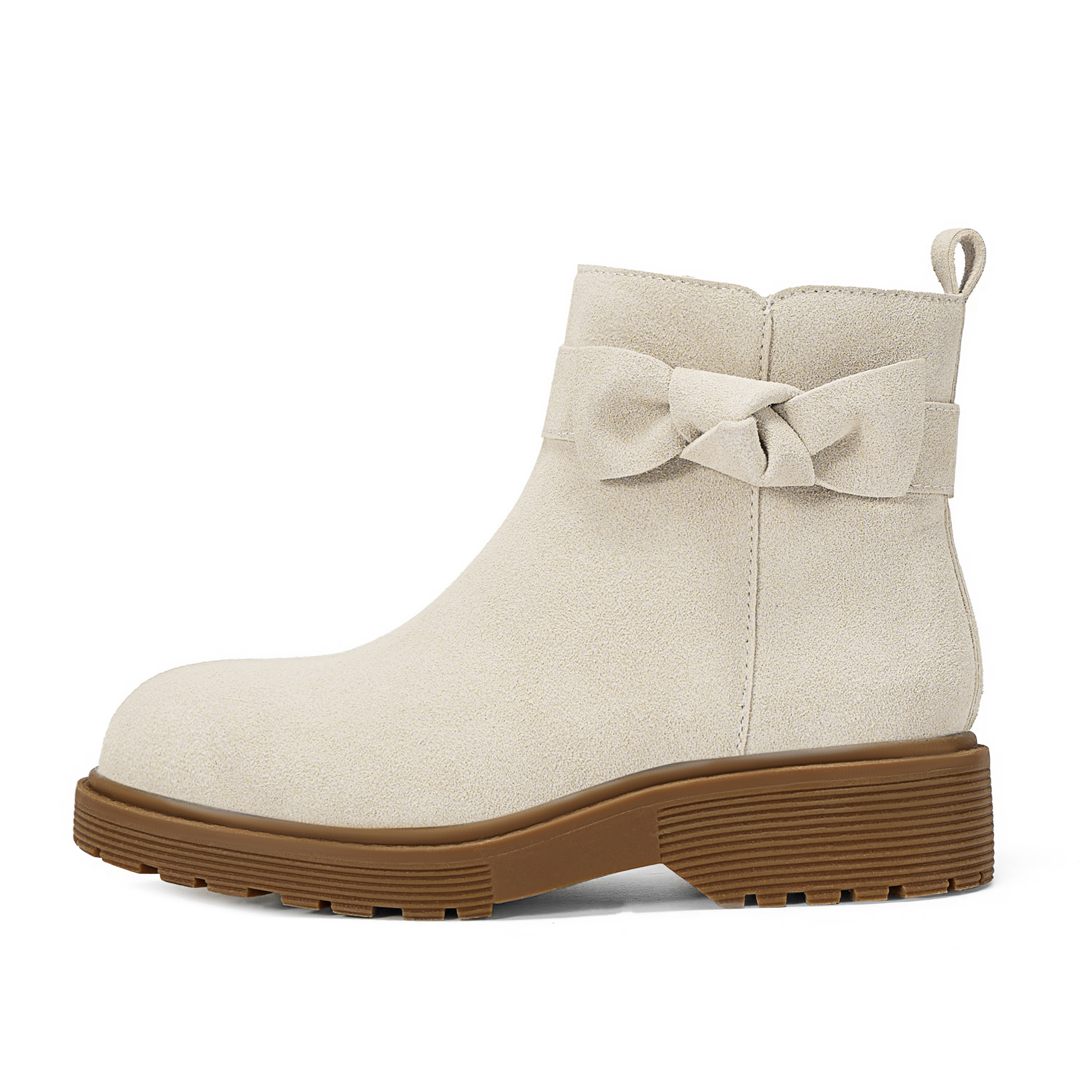 Girls Genuine Leather Ankle Boots Round Toe Side Zip Bow Fall Boots Girls Leather Ankle Boots Bow Lambskin Insole Comfy All Day Anti-slip Sole School Parties Weddings Fall Winter Daily Wear