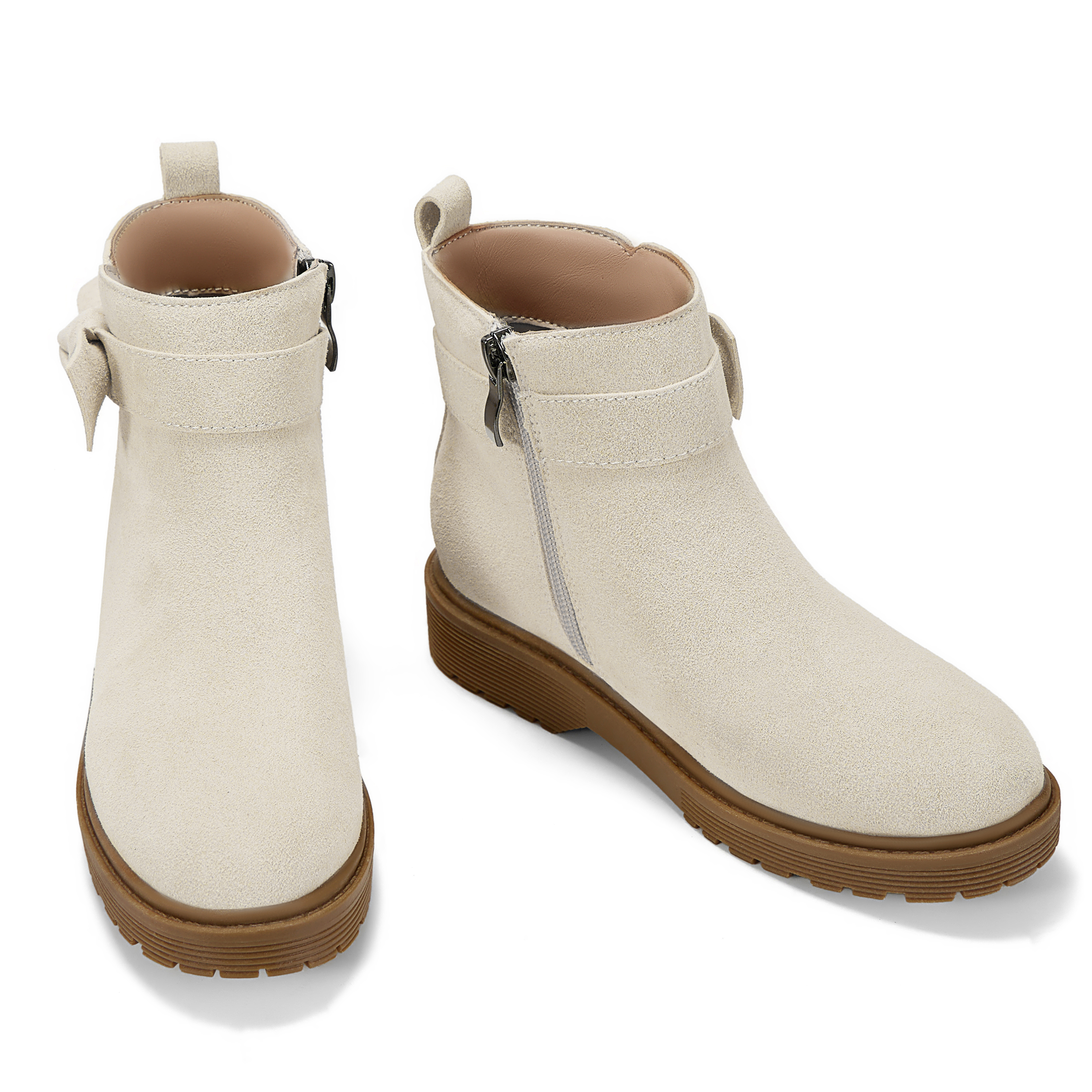 Girls Genuine Leather Ankle Boots Round Toe Side Zip Bow Fall Boots Girls Leather Ankle Boots Bow Lambskin Insole Comfy All Day Anti-slip Sole School Parties Weddings Fall Winter Daily Wear