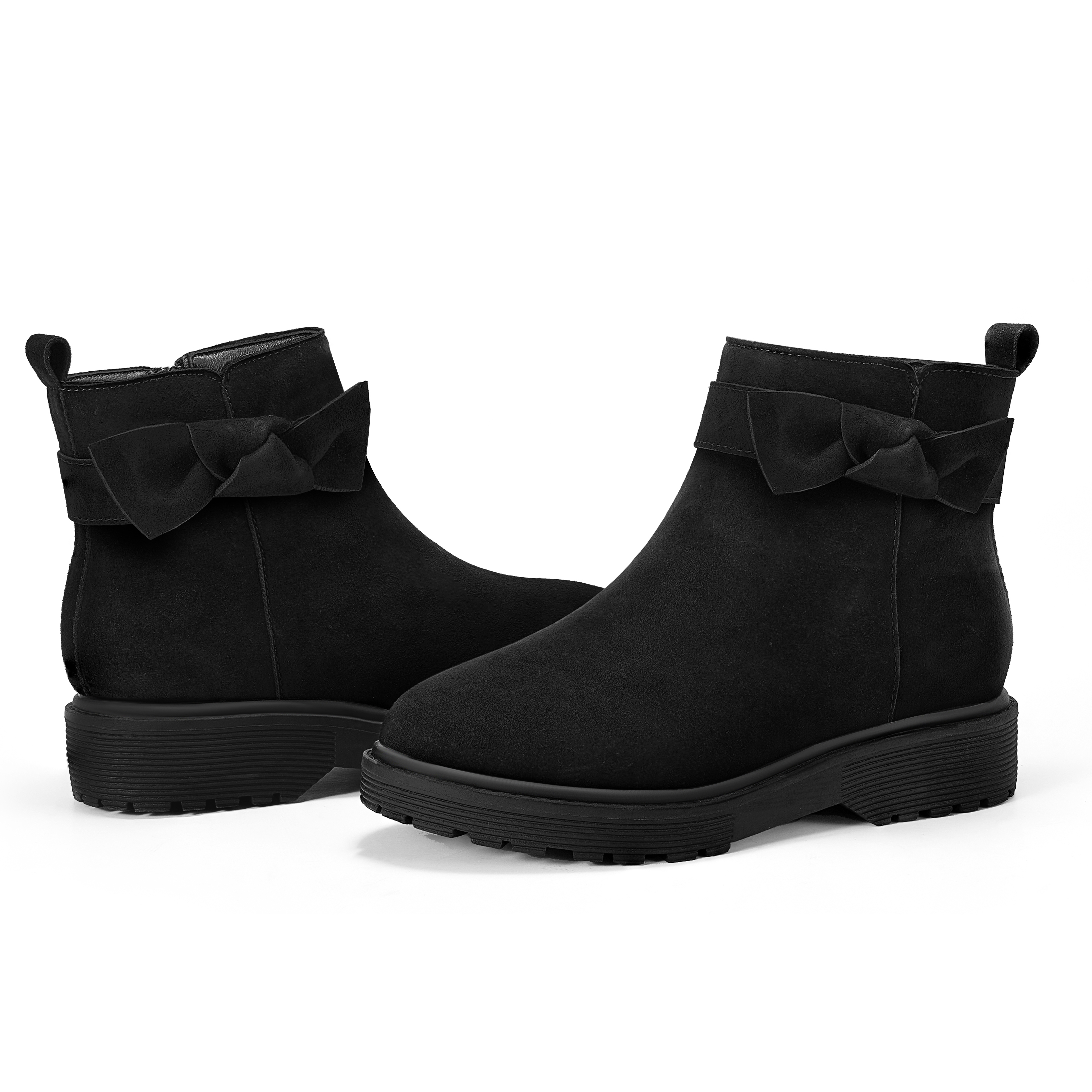 Girls Genuine Leather Ankle Boots Round Toe Side Zip Bow Fall Boots Girls Leather Ankle Boots Bow Lambskin Insole Comfy All Day Anti-slip Sole School Parties Weddings Fall Winter Daily Wear