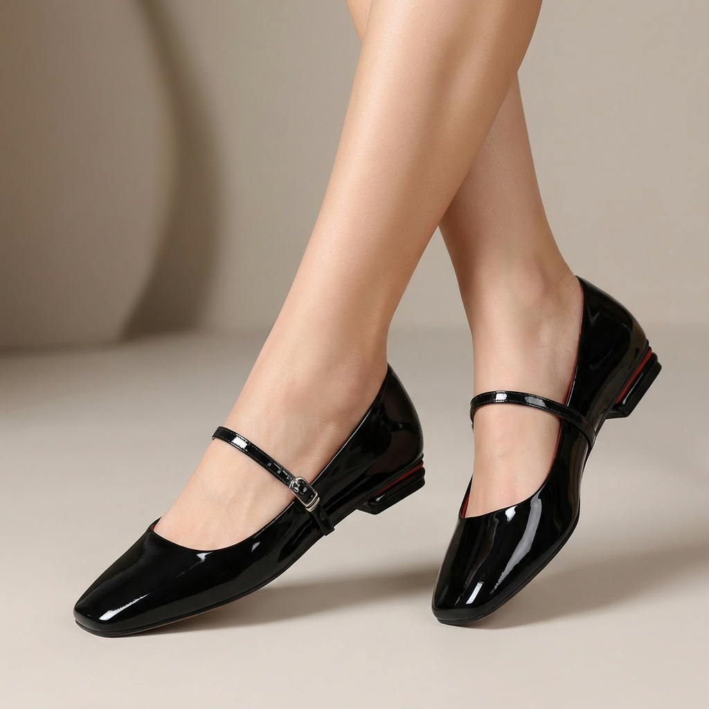 Womens Mary Jane Flats Closed Square Toe Ballet Flat Dressy Comfortable Slip on Shoes