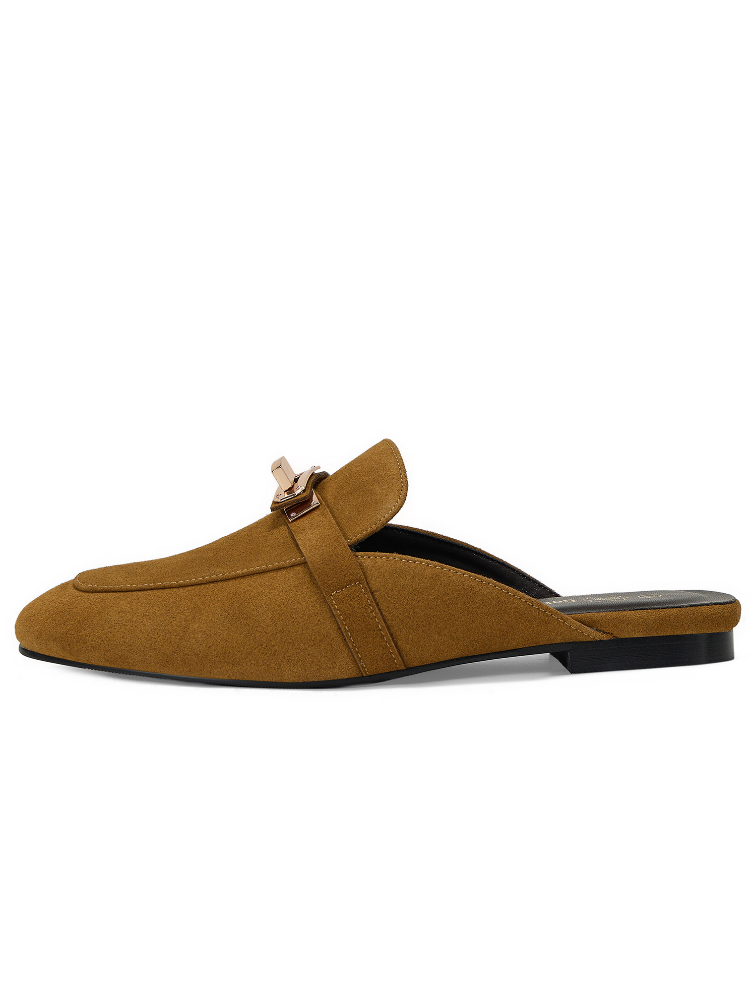 Womens Genuine Leather Mules Metal Buckle Backless Slip On Flats Chic Backless Mule Loafers with Stylish Metal Buckle, Soft Lambskin Insole, Ideal for Office, Casual Trips & Daily Wear