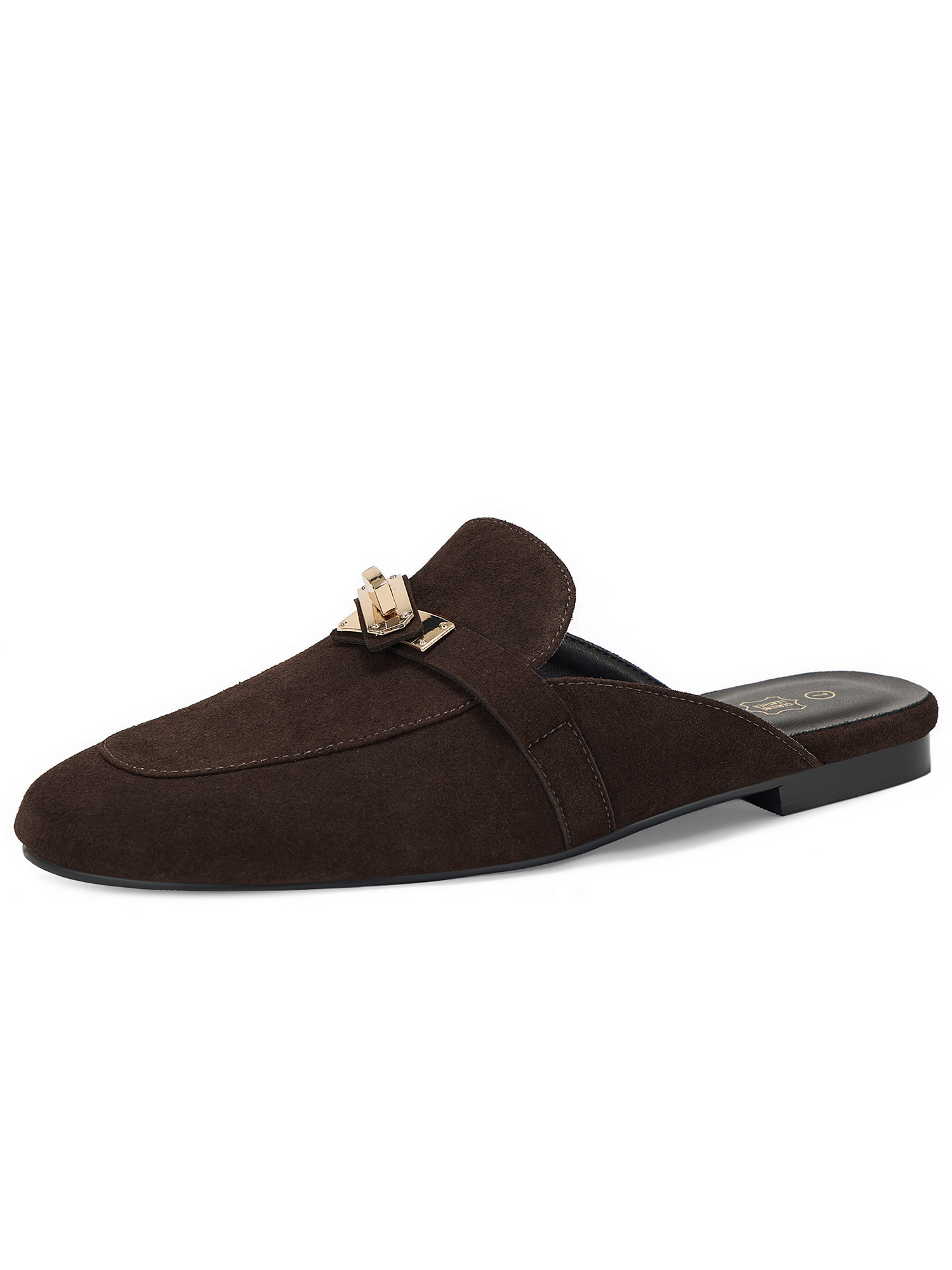 Womens Genuine Leather Mules Metal Buckle Backless Slip On Flats Chic Backless Mule Loafers with Stylish Metal Buckle, Soft Lambskin Insole, Ideal for Office, Casual Trips & Daily Wear