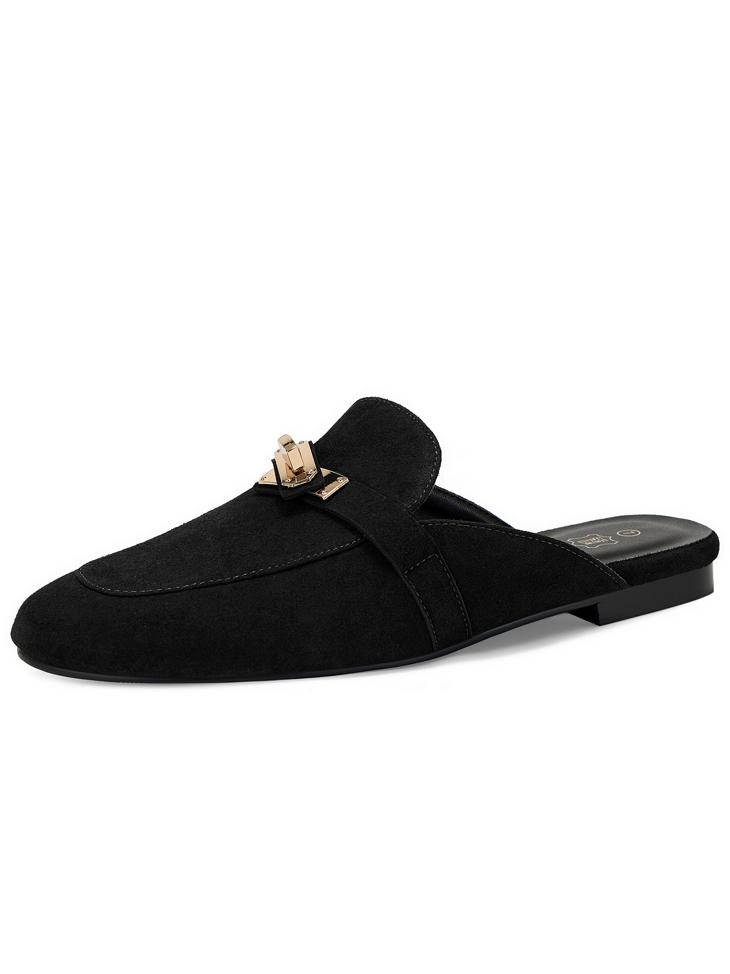 Womens Genuine Leather Mules Metal Buckle Backless Slip On Flats Chic Backless Mule Loafers with Stylish Metal Buckle, Soft Lambskin Insole, Ideal for Office, Casual Trips & Daily Wear