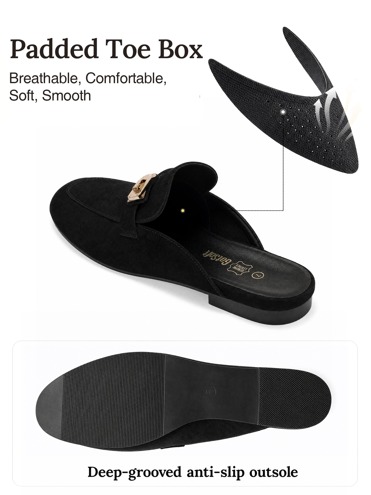 Womens Genuine Leather Mules Metal Buckle Backless Slip On Flats Chic Backless Mule Loafers with Stylish Metal Buckle, Soft Lambskin Insole, Ideal for Office, Casual Trips & Daily Wear