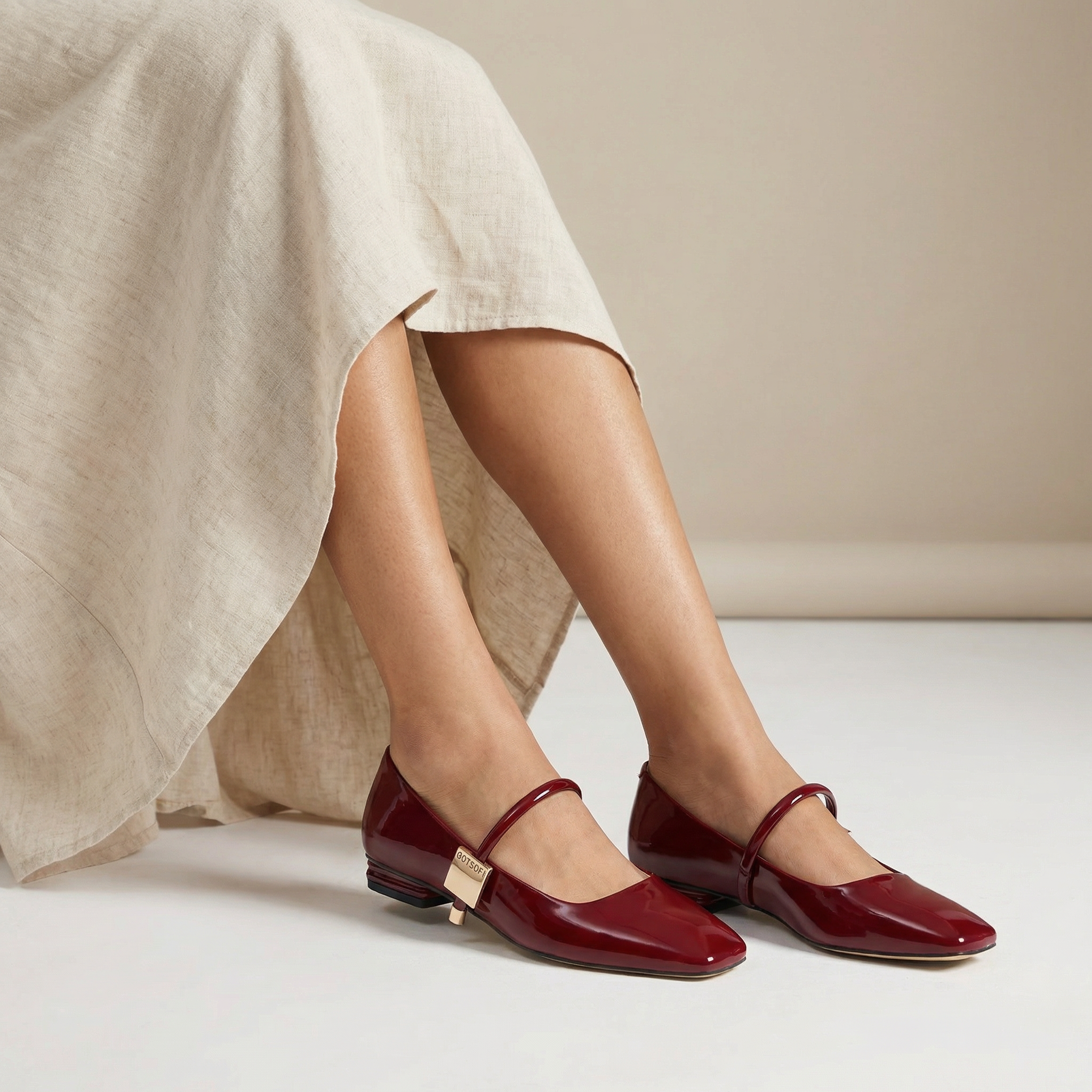 Womens Mary Jane Flats Closed Square Toe Ballet Flat Dressy Comfortable Slip on Shoes