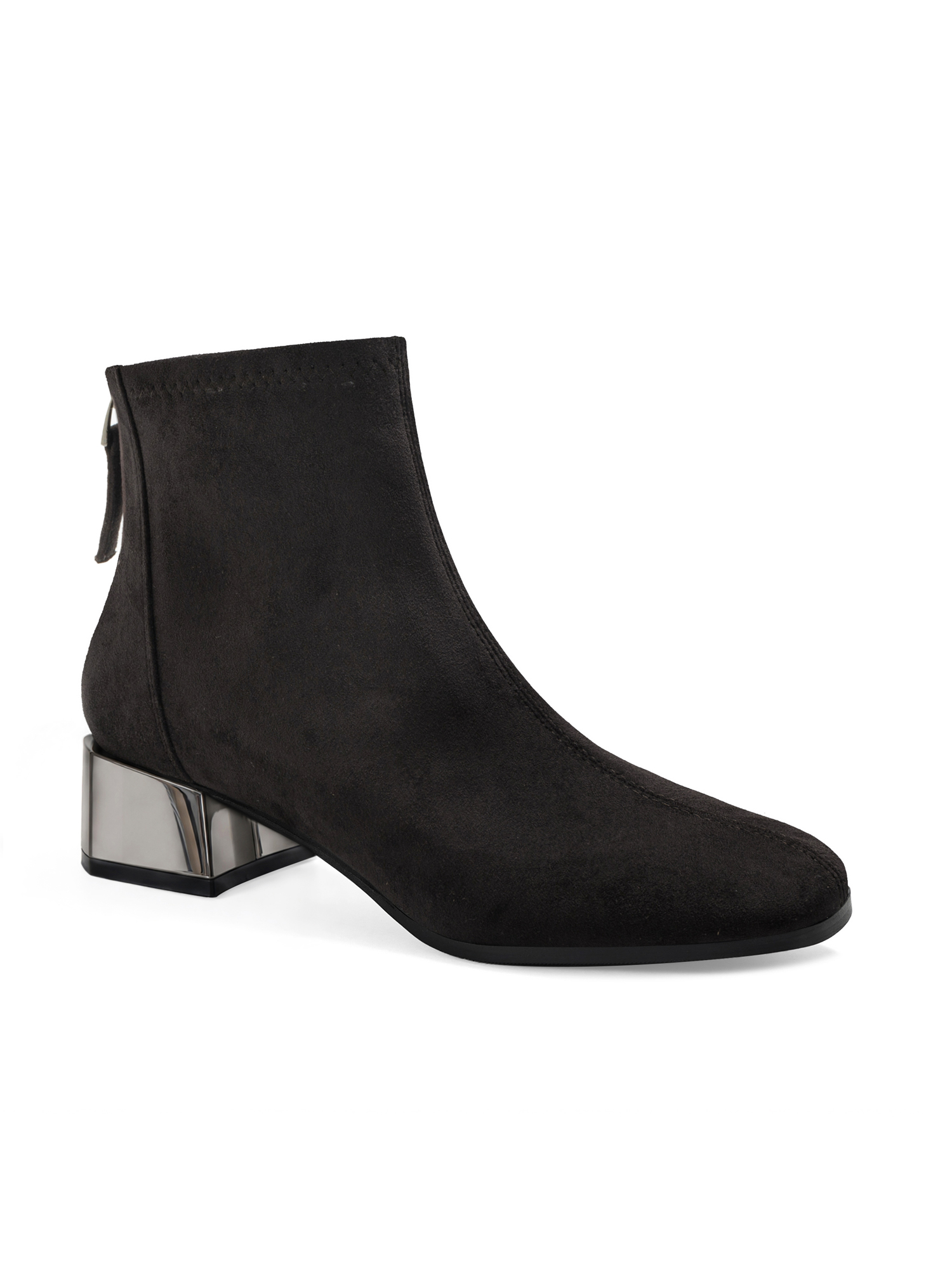 Womens Lambskin Insole Square Toe Ankle Boots Back Zip Plated Heel Modern Rear-zip Ankle Boots with Electroplated Block Heel, Ideal for Office, Dates, Parties & Autumn Daily Wear