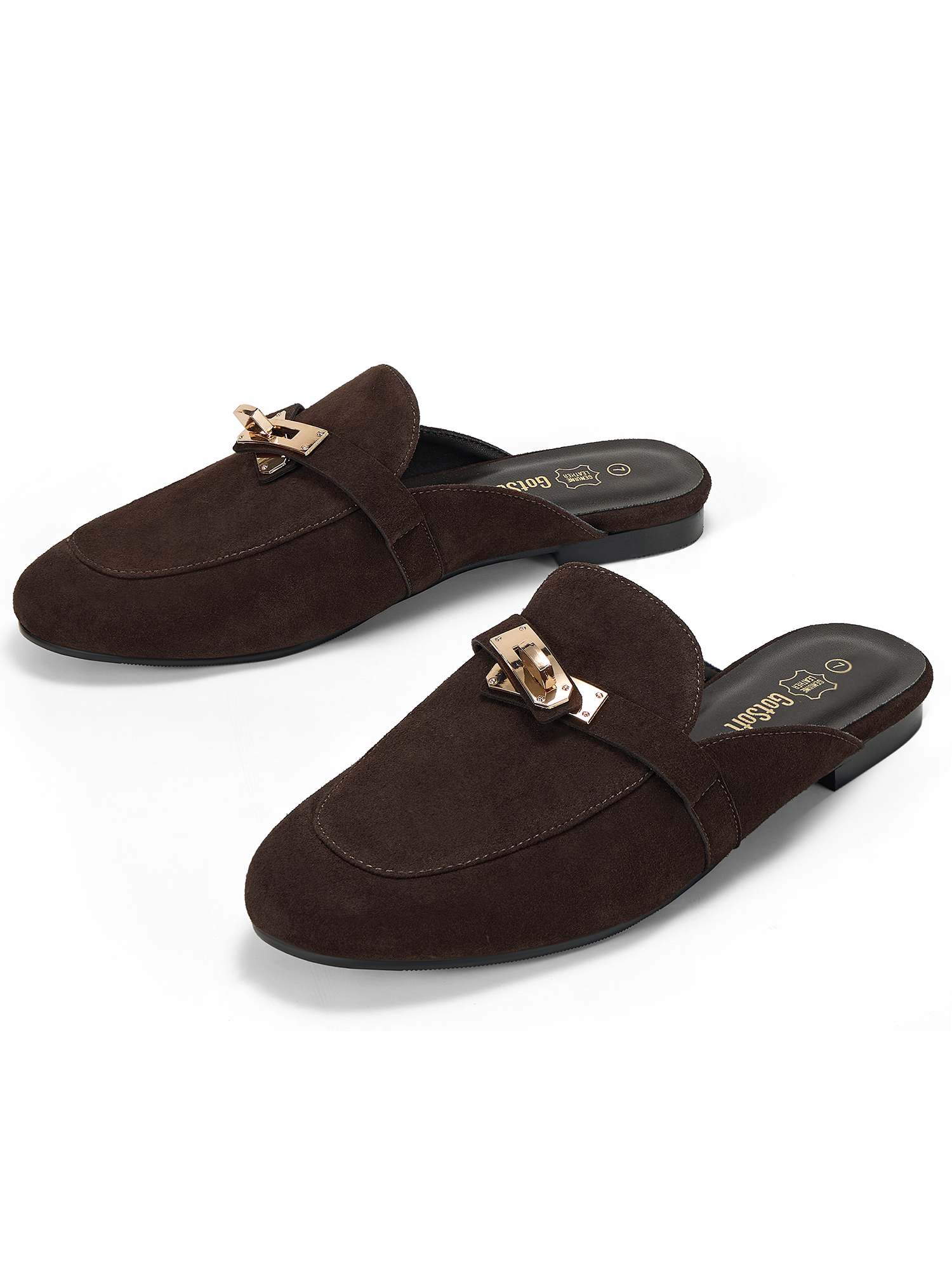 Womens Genuine Leather Mules Metal Buckle Backless Slip On Flats Chic Backless Mule Loafers with Stylish Metal Buckle, Soft Lambskin Insole, Ideal for Office, Casual Trips & Daily Wear