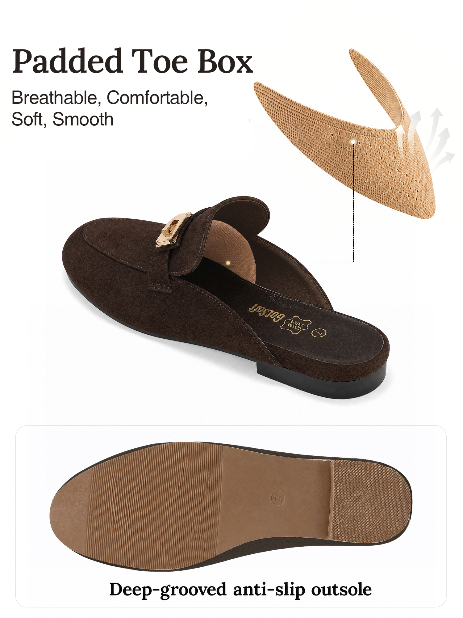 Womens Genuine Leather Mules Metal Buckle Backless Slip On Flats Chic Backless Mule Loafers with Stylish Metal Buckle, Soft Lambskin Insole, Ideal for Office, Casual Trips & Daily Wear