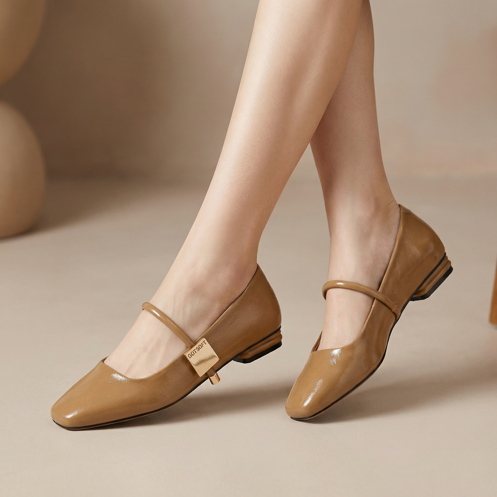 Womens Mary Jane Flats Closed Square Toe Ballet Flat Dressy Comfortable Slip on Shoes