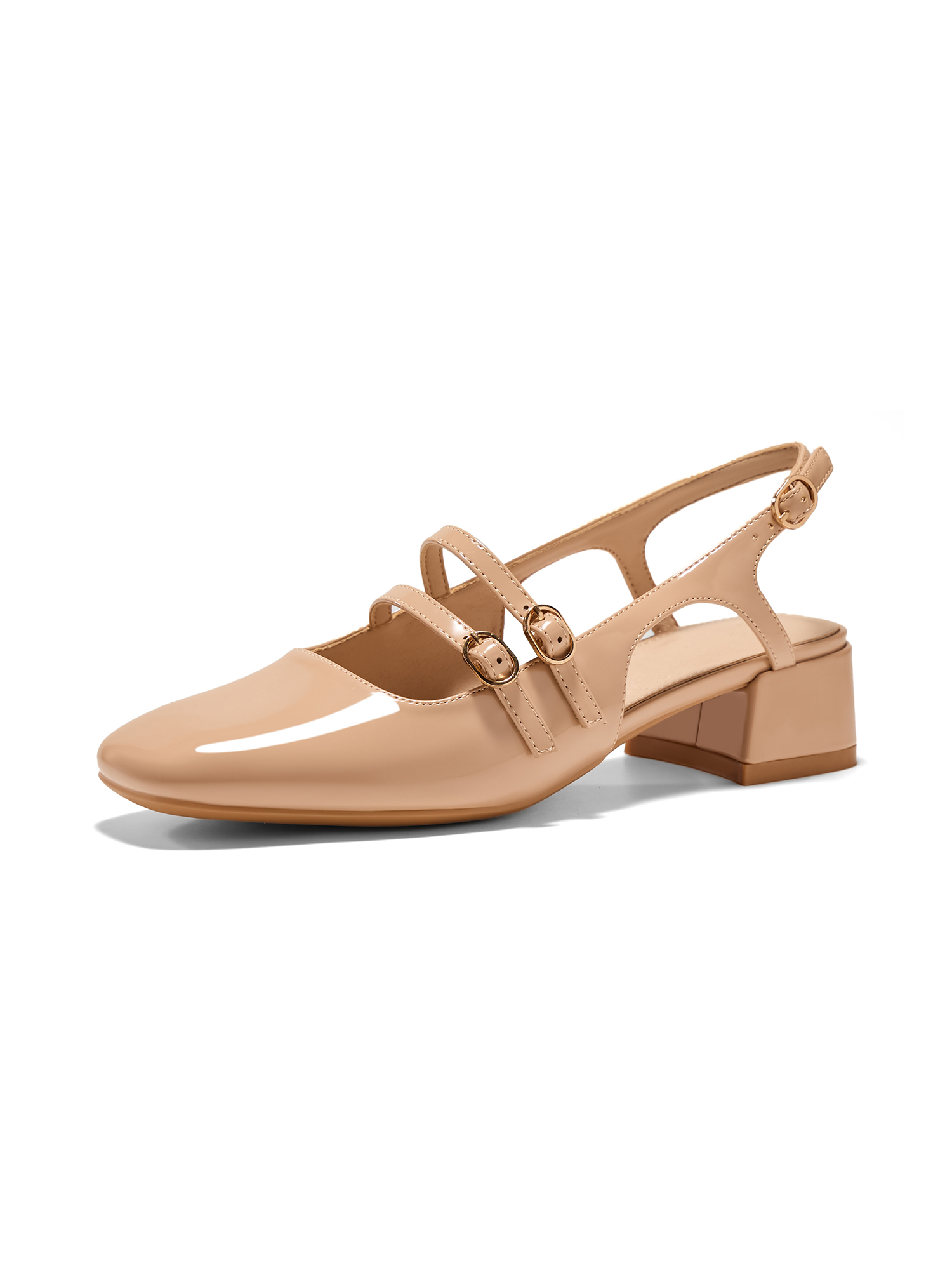 Women's Mary Jane Chunky Low Block Heels Slingback Pumps Closed Square Toe Double Strap Wedding Dress Shoes