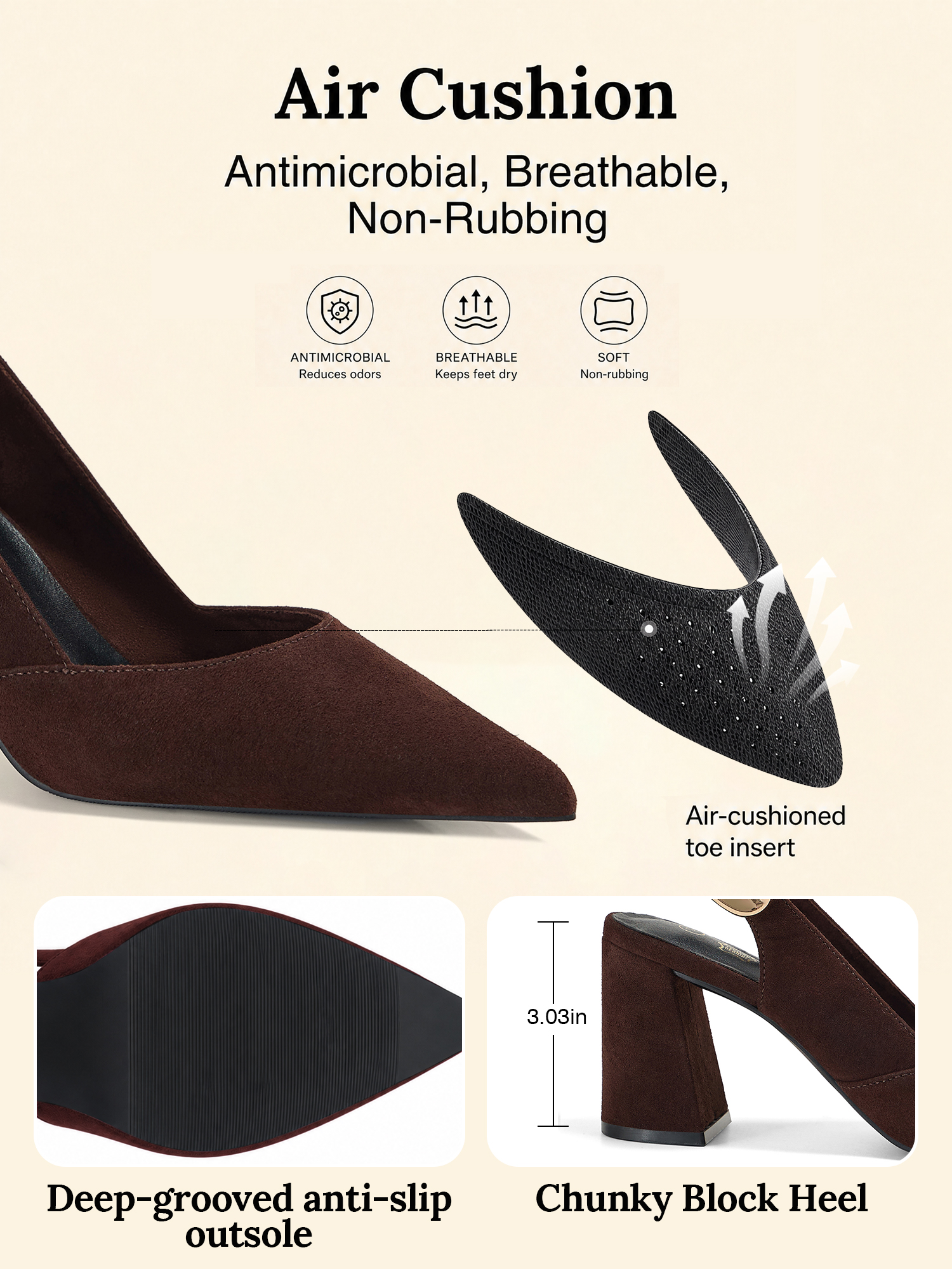 Womens Genuine Leather Pointed Toe Slingback Pumps Block Heel Shoes Chic Pointed Toe Slingback Heels with Adjustable Buckle, Soft Lambskin Insole, Ideal for Office, Dates, Parties & Formal Wear