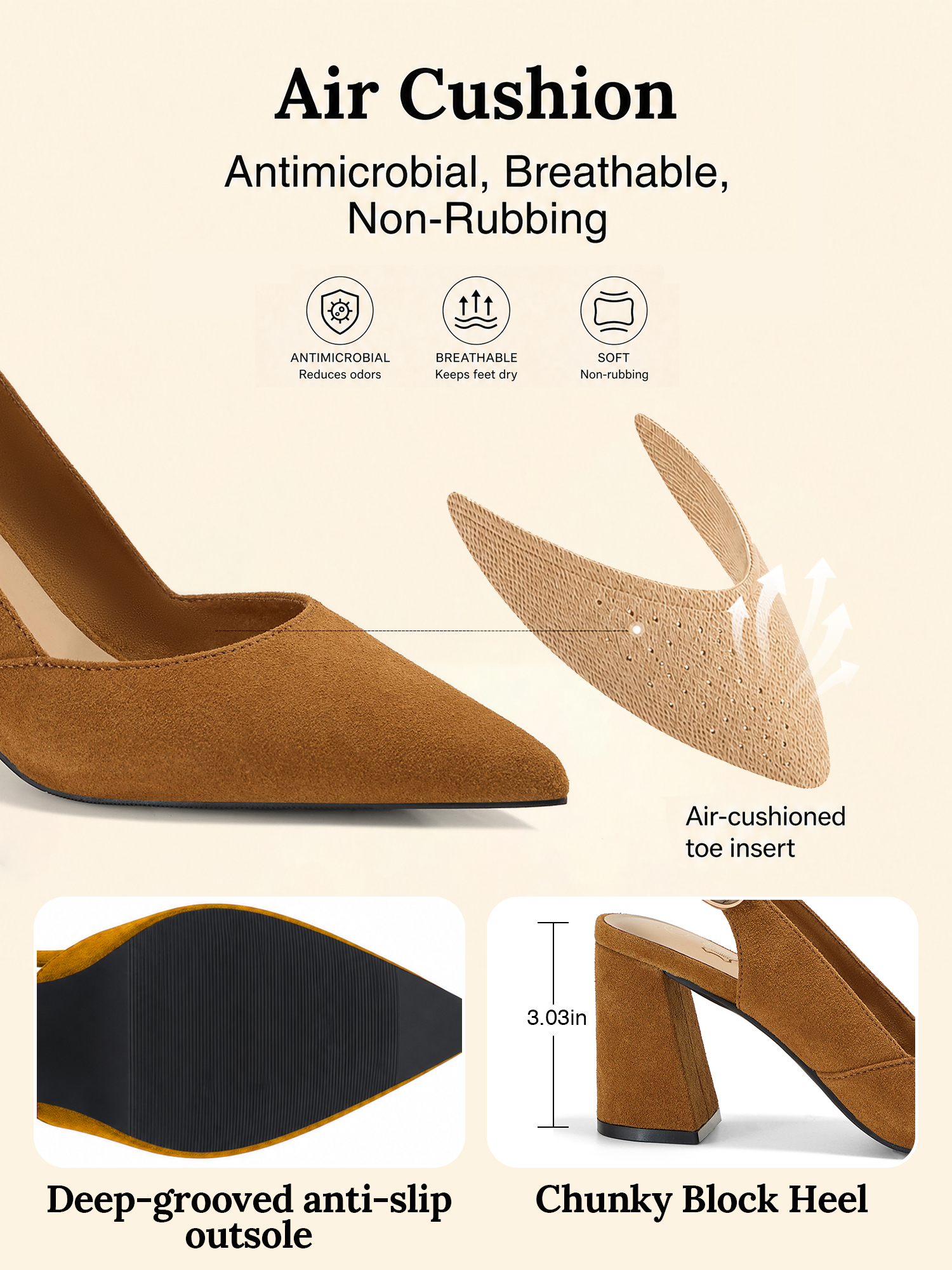 Womens Genuine Leather Pointed Toe Slingback Pumps Block Heel Shoes Chic Pointed Toe Slingback Heels with Adjustable Buckle, Soft Lambskin Insole, Ideal for Office, Dates, Parties & Formal Wear