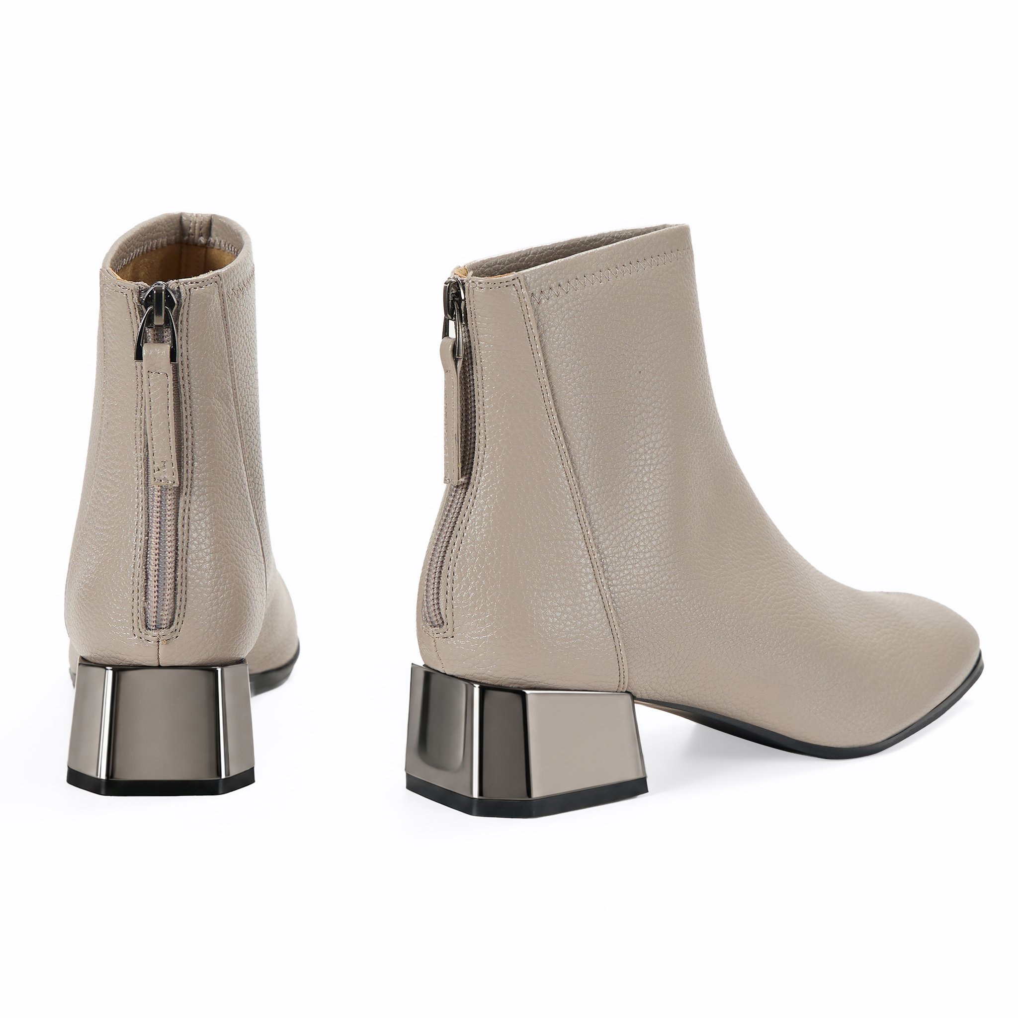 Womens Lambskin Insole Square Toe Ankle Boots Back Zip Plated Heel Modern Rear-zip Ankle Boots with Electroplated Block Heel, Ideal for Office, Dates, Parties & Autumn Daily Wear