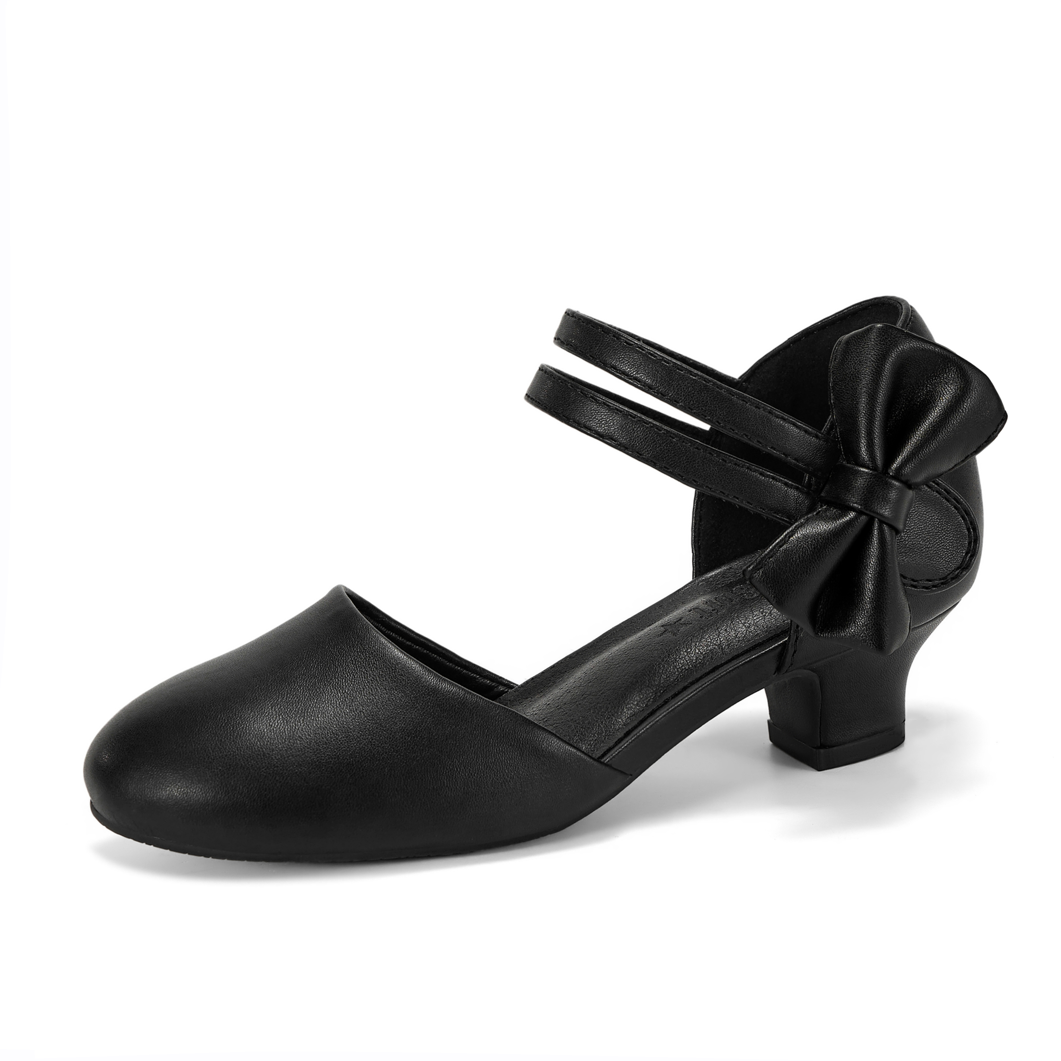 Girls Dress Shoes Bow Closed Toe Low Heels Wedding Pumps Shoes Ankle Strap Party Birthday Cute Pump Round Toe Chunky Heel Closed Toe Hook and Loop Shoes for Little Big Girls