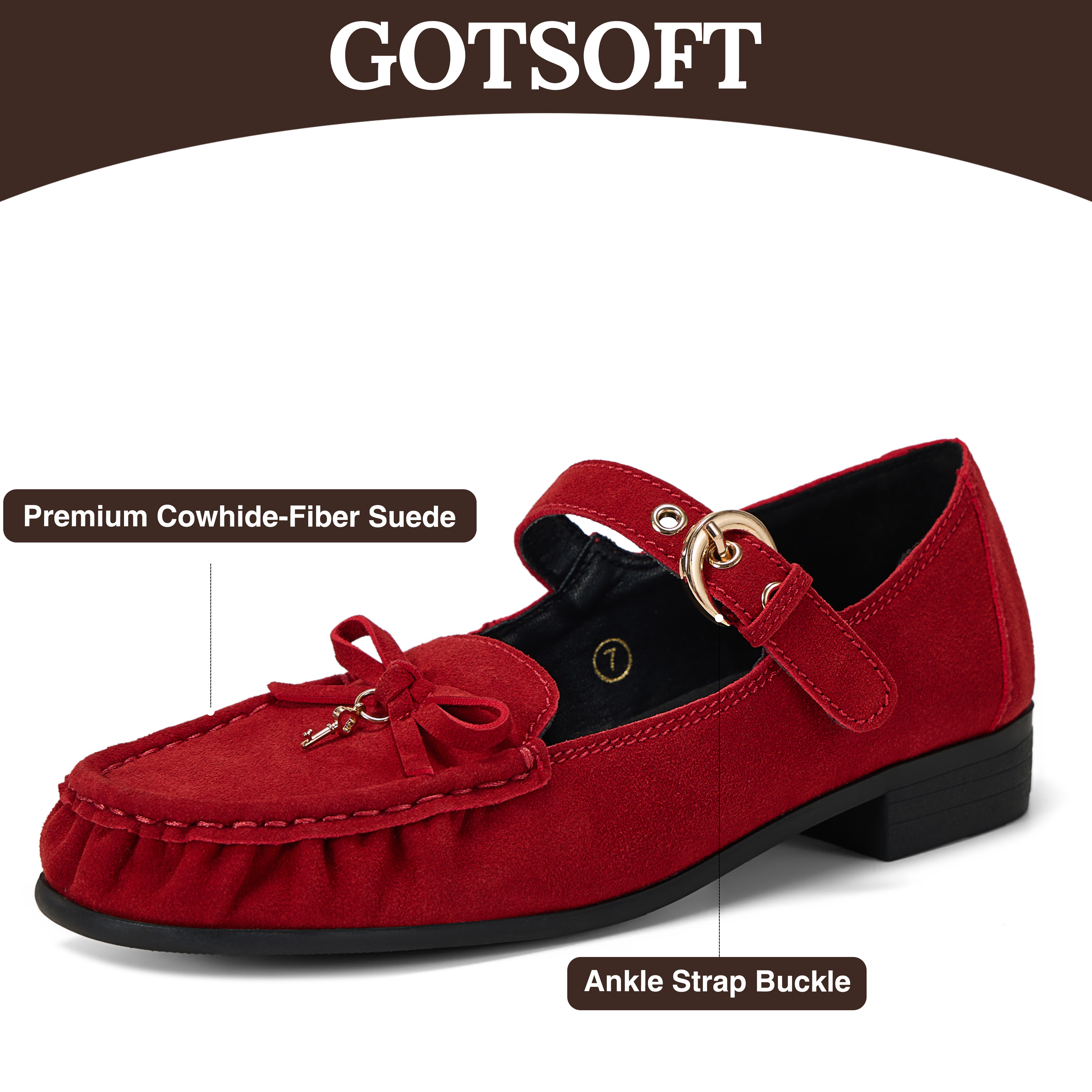 Women's Genuine Leather Loafers Bow Buckle Comfortable Dress Shoes Classic Retro Moccasin Loafer, with Lock‑Charm Decoration, Dress Shoes for Office Work Party College and Daily Wear