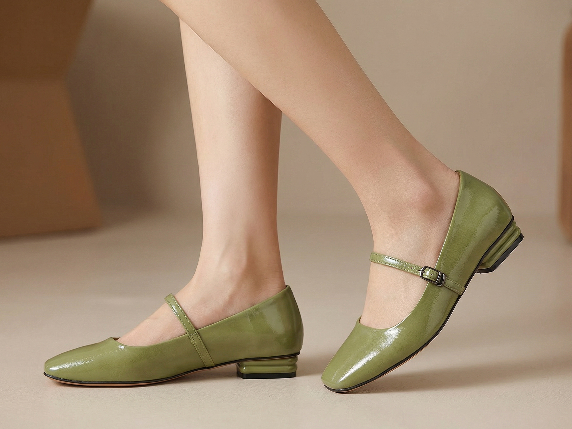 Womens Mary Jane Flats Closed Square Toe Ballet Flat Dressy Comfortable Slip on Shoes