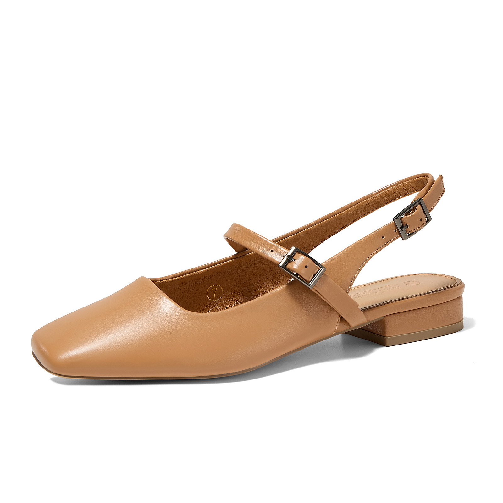 Women's Lambskin Insole Slingback Mules Square Toe Adjustable Strap Loafers Slip on Flats Dress Shoes
