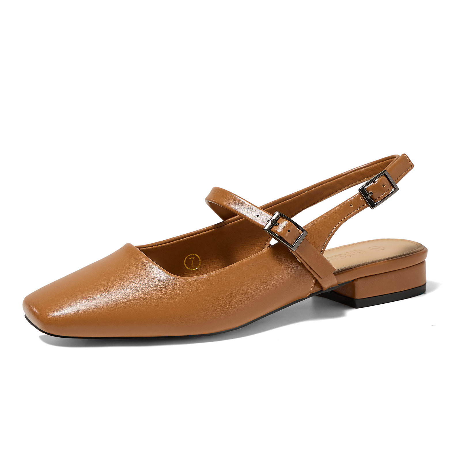 Women's Lambskin Insole Slingback Mules Square Toe Adjustable Strap Loafers Slip on Flats Dress Shoes