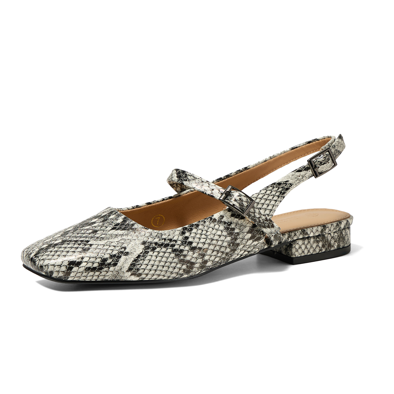 Women's Lambskin Insole Slingback Mules Square Toe Adjustable Strap Loafers Slip on Flats Dress Shoes