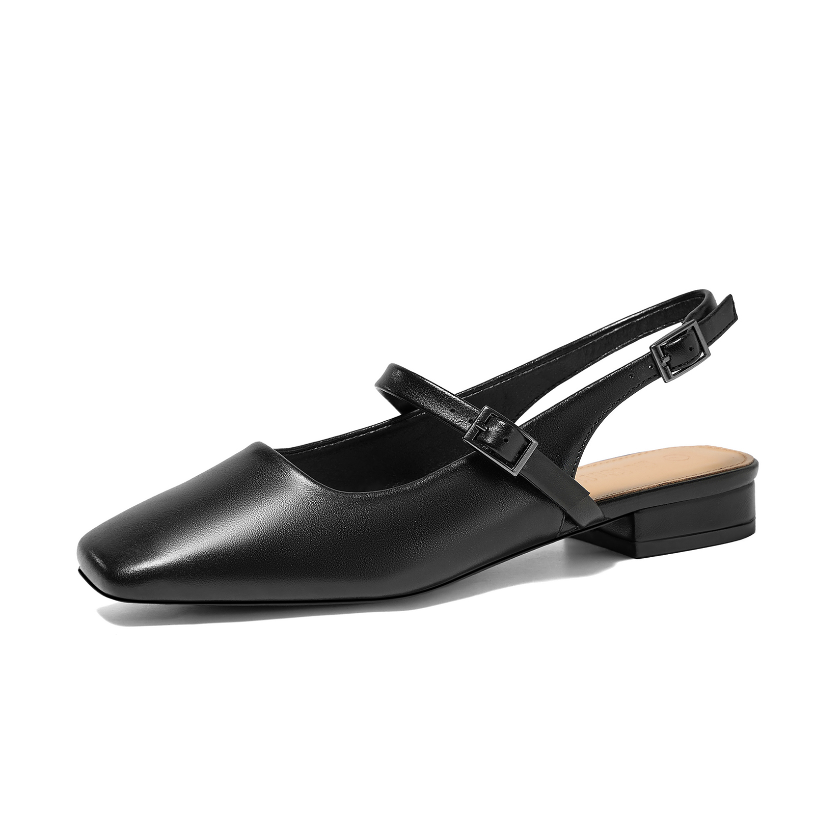Women's Lambskin Insole Slingback Mules Square Toe Adjustable Strap Loafers Slip on Flats Dress Shoes