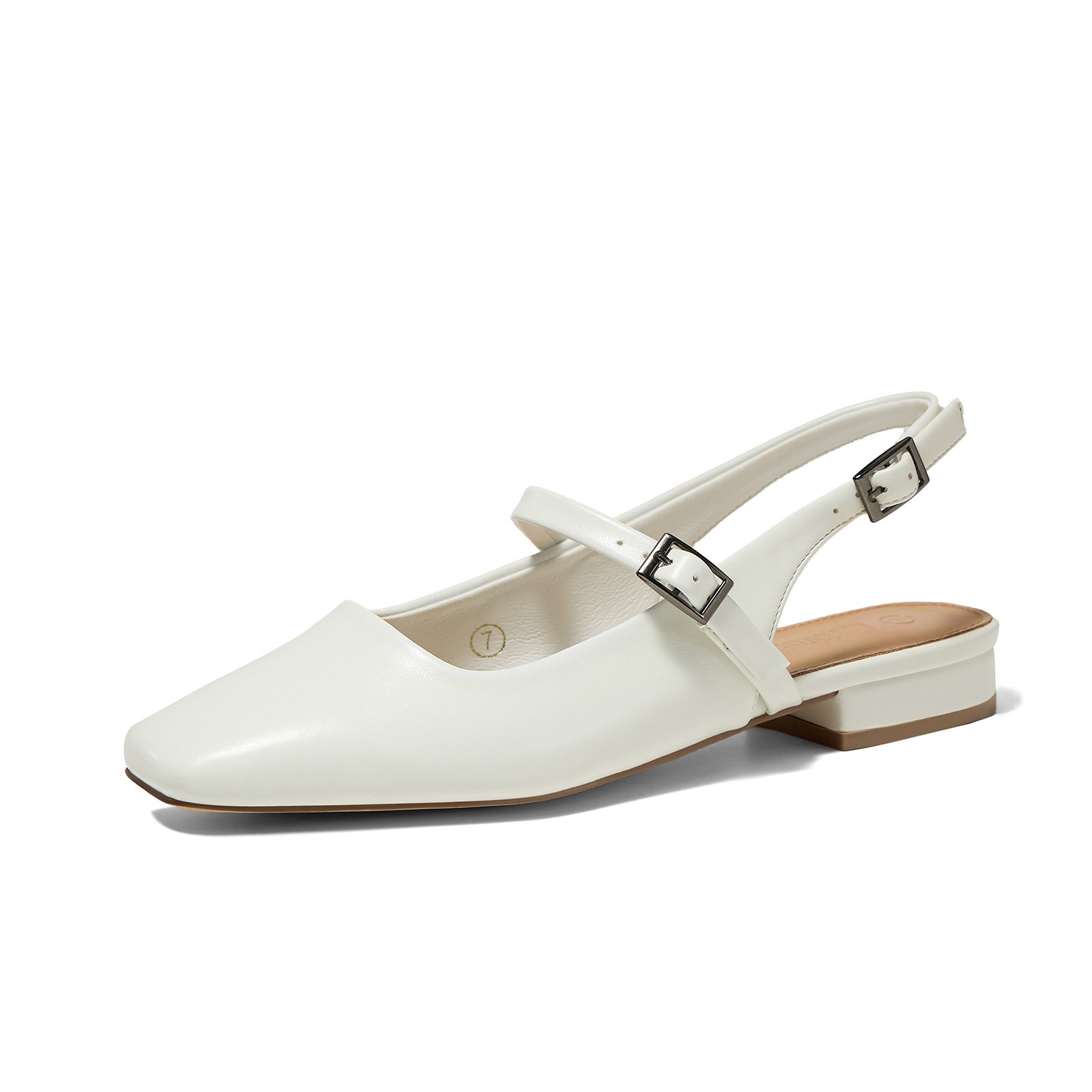 Women's Lambskin Insole Slingback Mules Square Toe Adjustable Strap Loafers Slip on Flats Dress Shoes