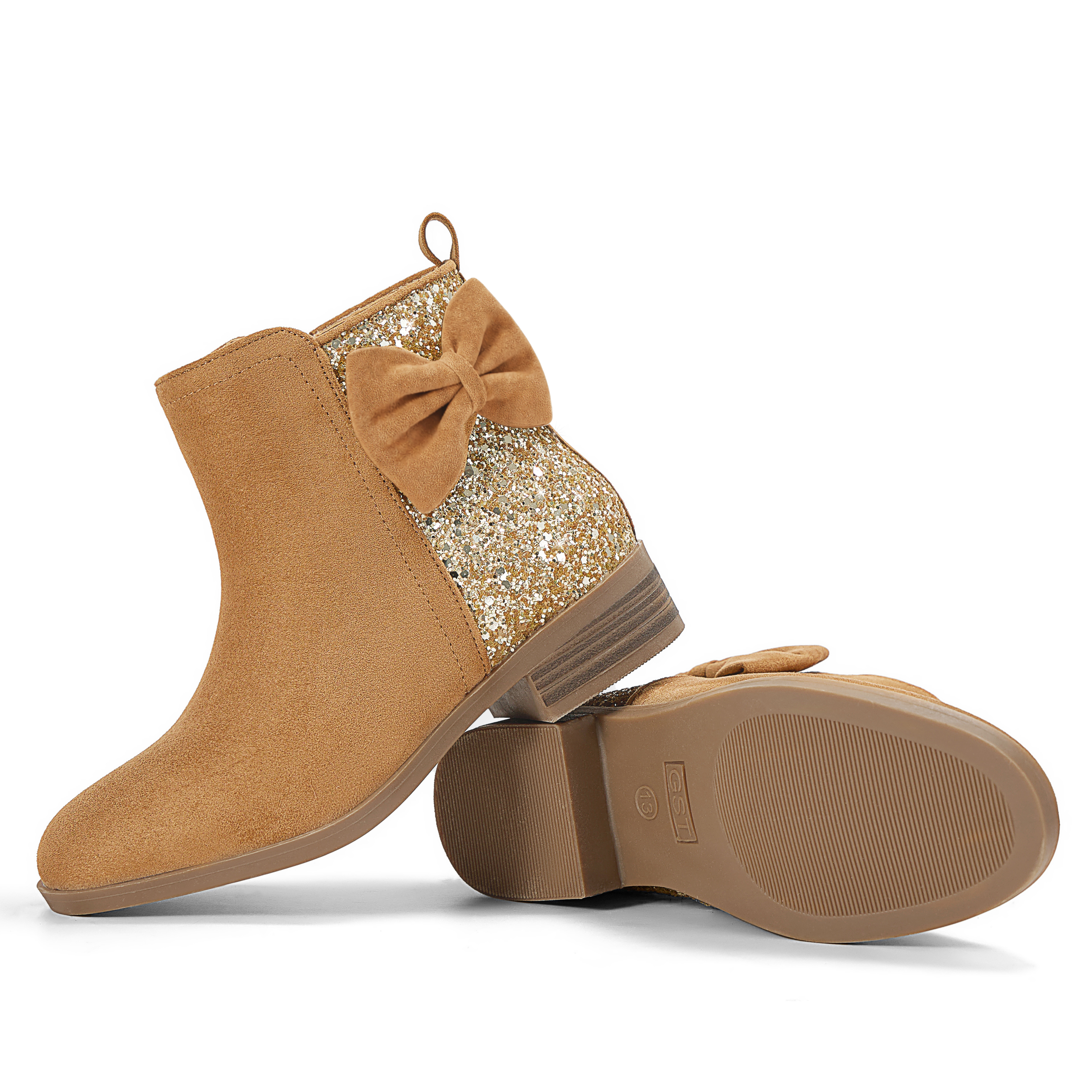 Girls Bow Glitter Ankle Boots Side Zipper Low Heel Dress Shoes | Cute Bow Knot Booties Low Chunky Heel Comfortable School Shoes for Little Big Kid