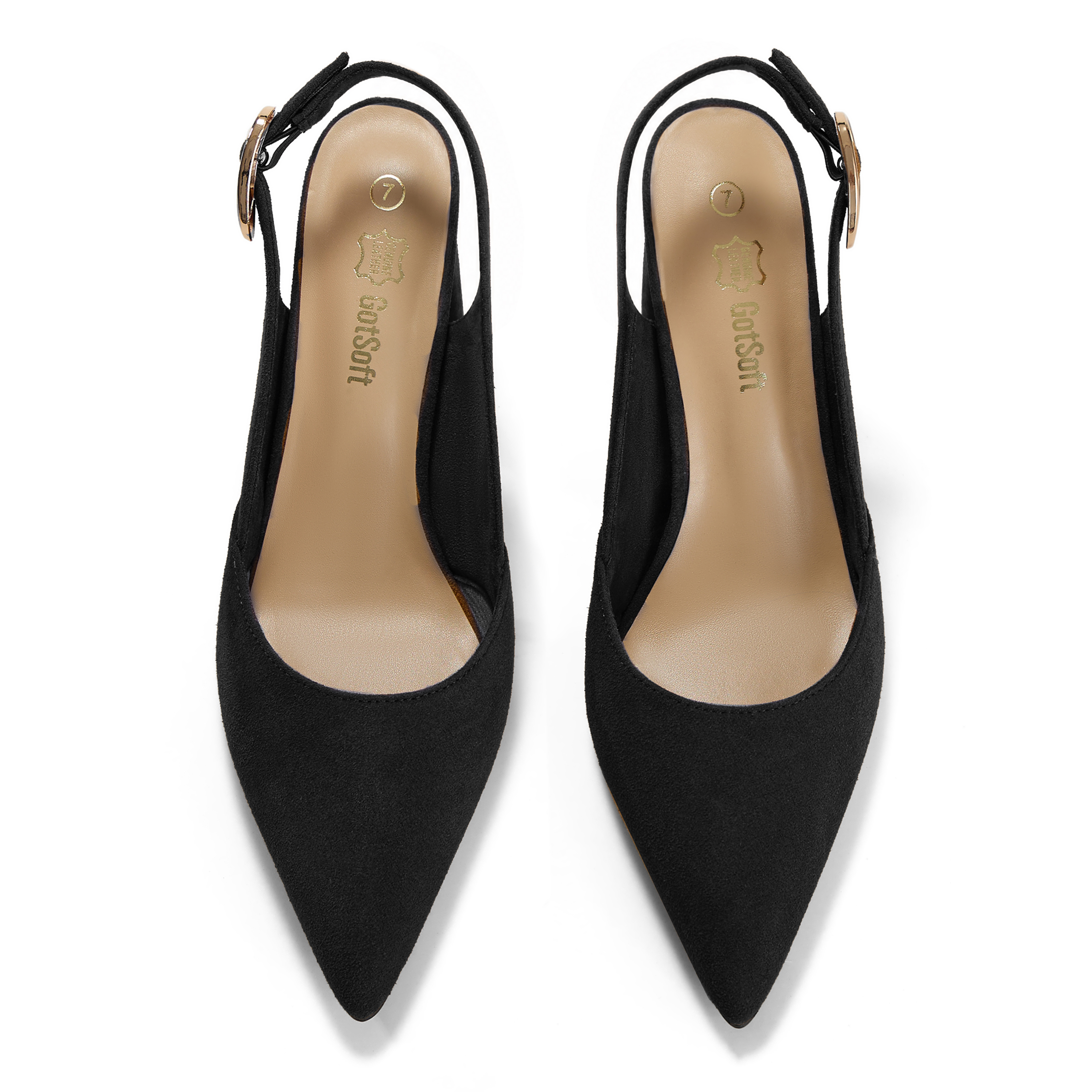 Womens Genuine Leather Pointed Toe Slingback Pumps Block Heel Shoes Chic Pointed Toe Slingback Heels with Adjustable Buckle, Soft Lambskin Insole, Ideal for Office, Dates, Parties & Formal Wear