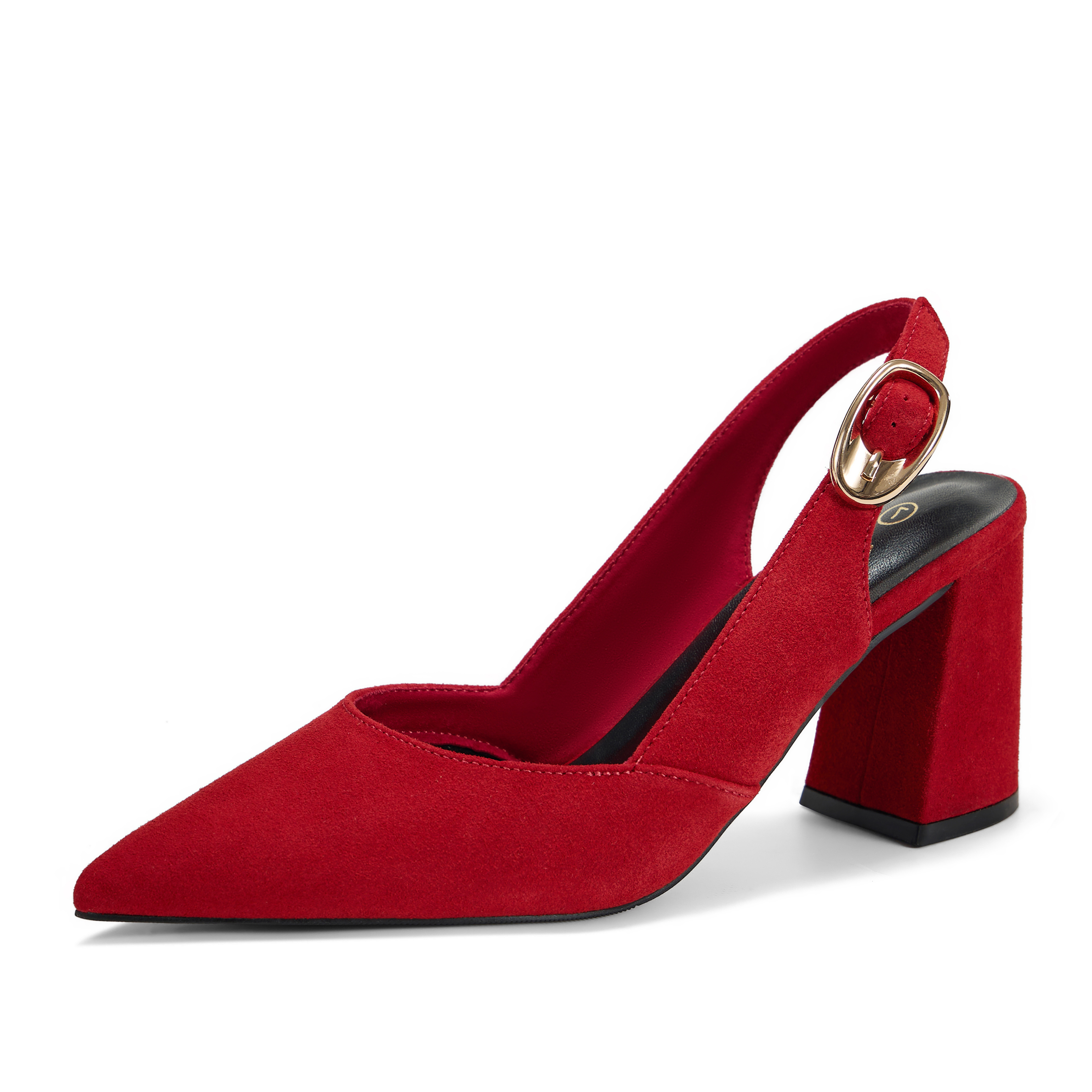 Womens Genuine Leather Pointed Toe Slingback Pumps Block Heel Shoes Chic Pointed Toe Slingback Heels with Adjustable Buckle, Soft Lambskin Insole, Ideal for Office, Dates, Parties & Formal Wear