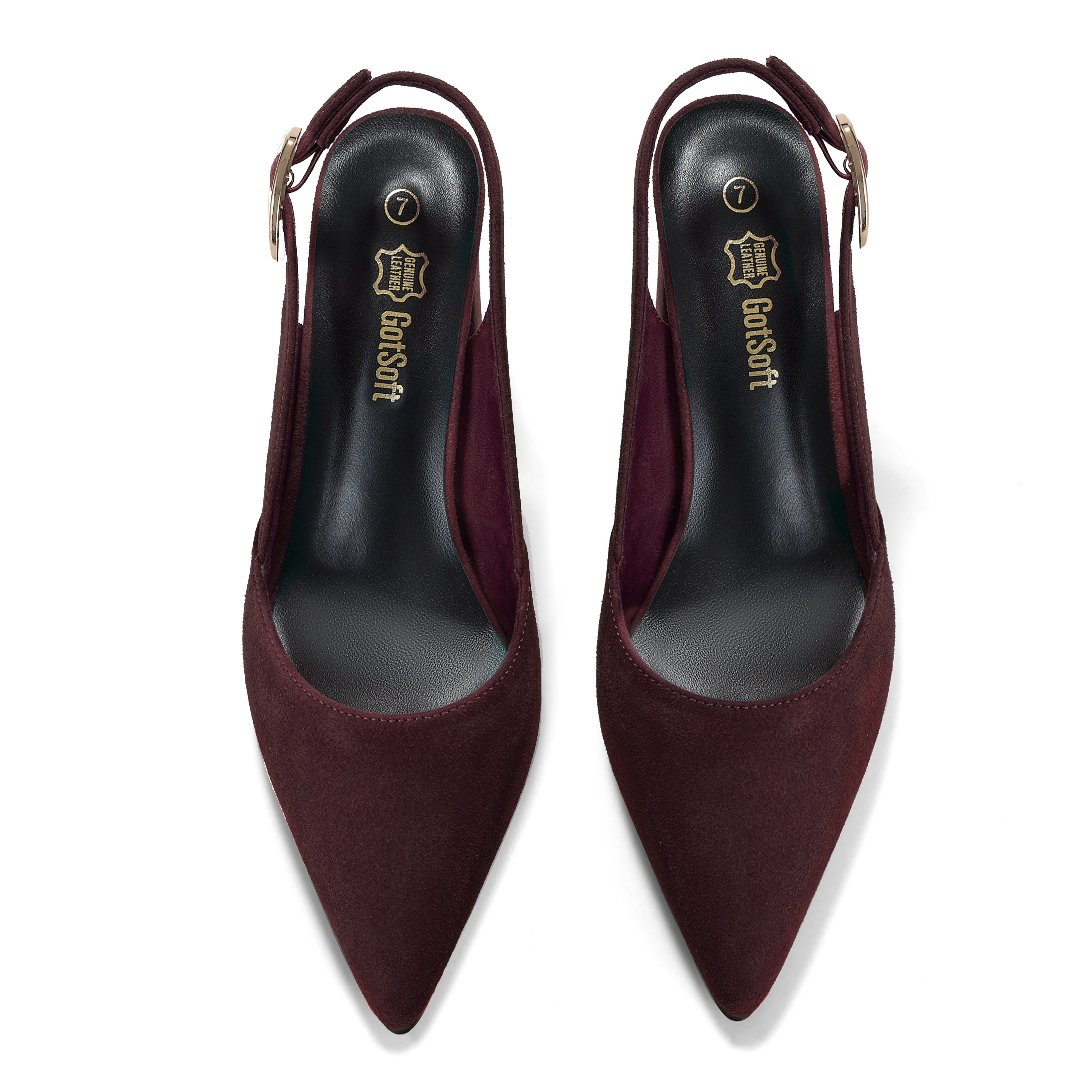 Womens Genuine Leather Pointed Toe Slingback Pumps Block Heel Shoes Chic Pointed Toe Slingback Heels with Adjustable Buckle, Soft Lambskin Insole, Ideal for Office, Dates, Parties & Formal Wear