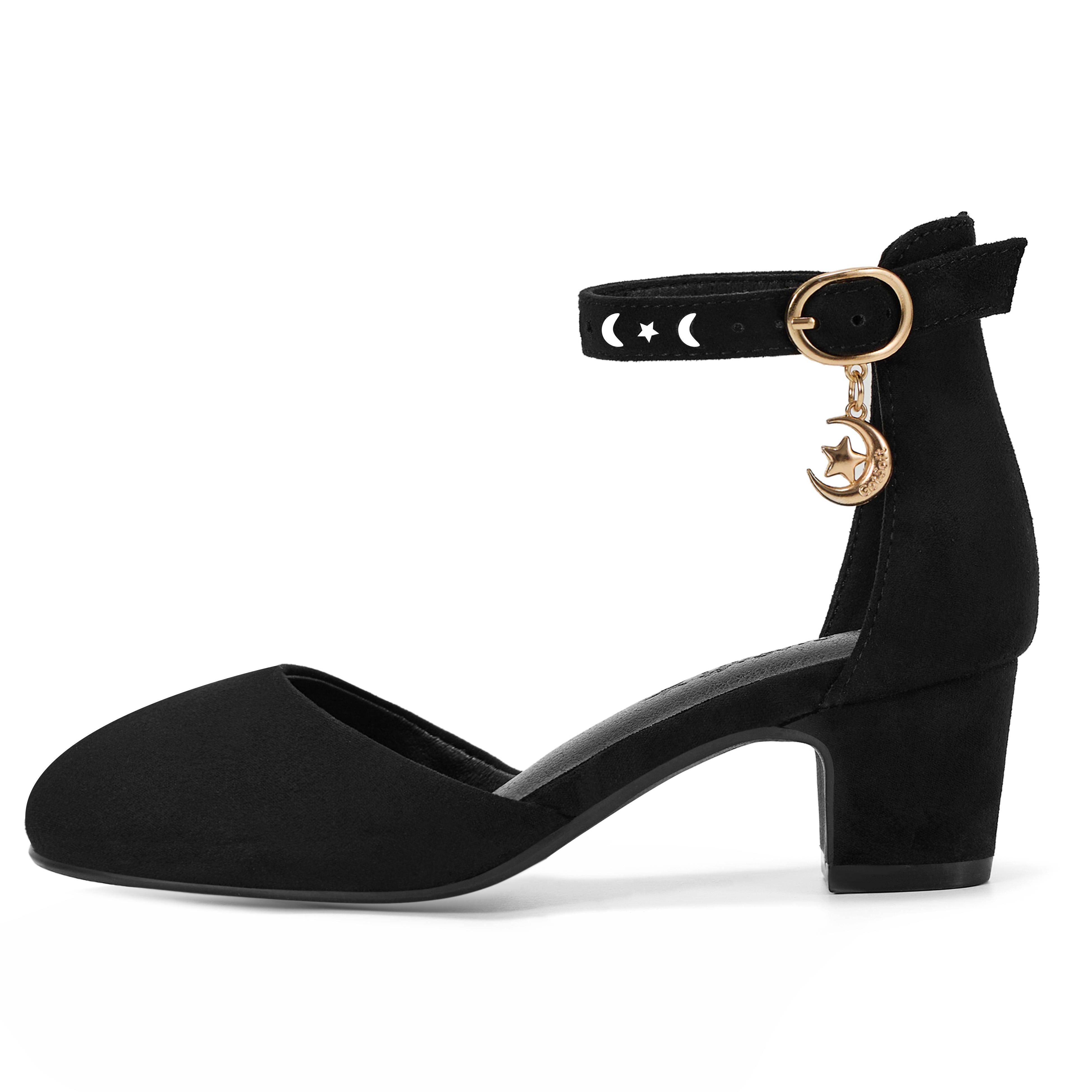 Girls Dress Shoes Ankle Strap Mary Jane Closed Round Toe Pumps Cute Pendant Block Chunky Heels Wedding Party School Birthday Shoes for Little Big Girl