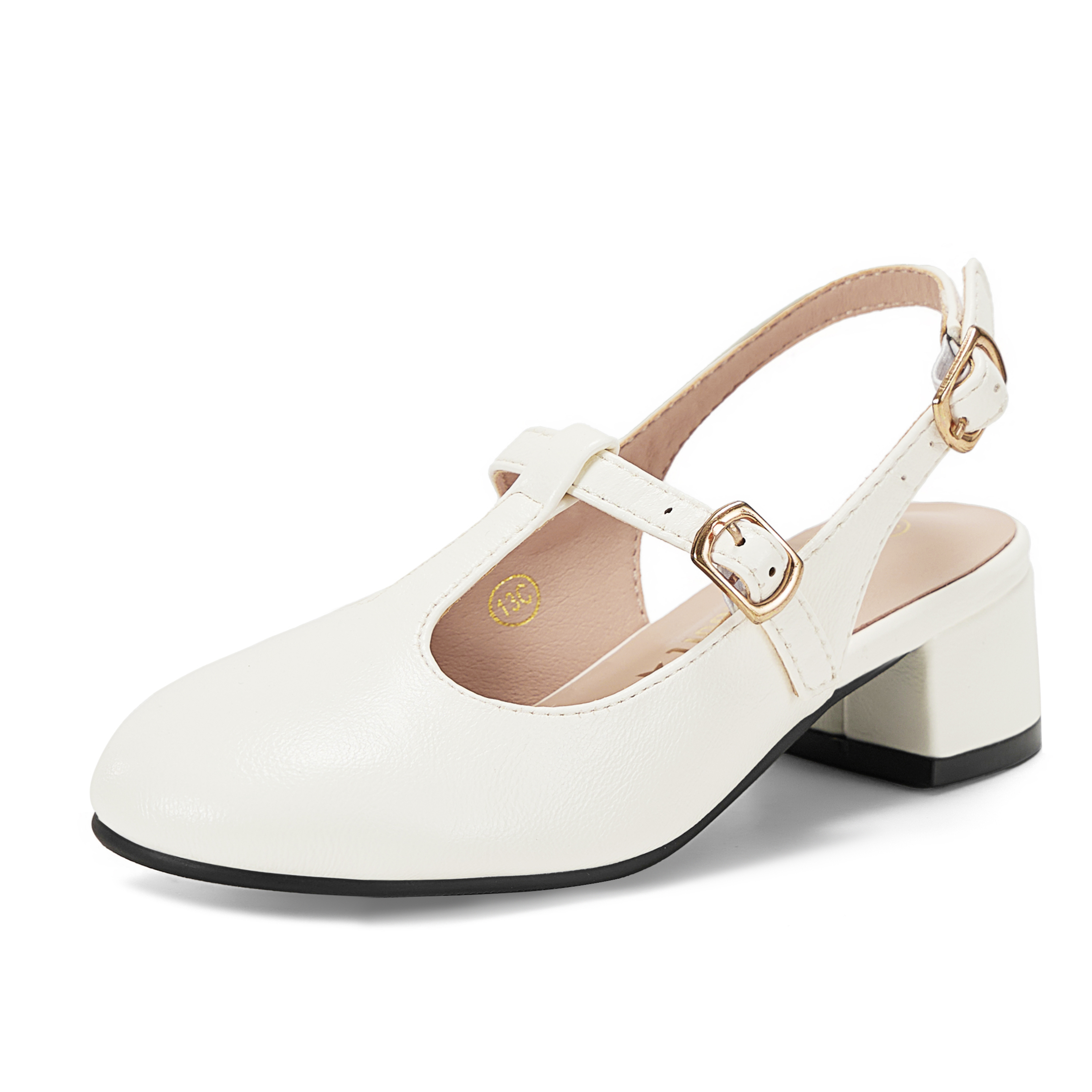 Girls Lambskin Insole Mary Jane Pumps T-Strap Slingback Shoes Cute Closed Toe Dress Shoes Low Block Heel Comfortable for Vacation Festival Party School and Daily Wear