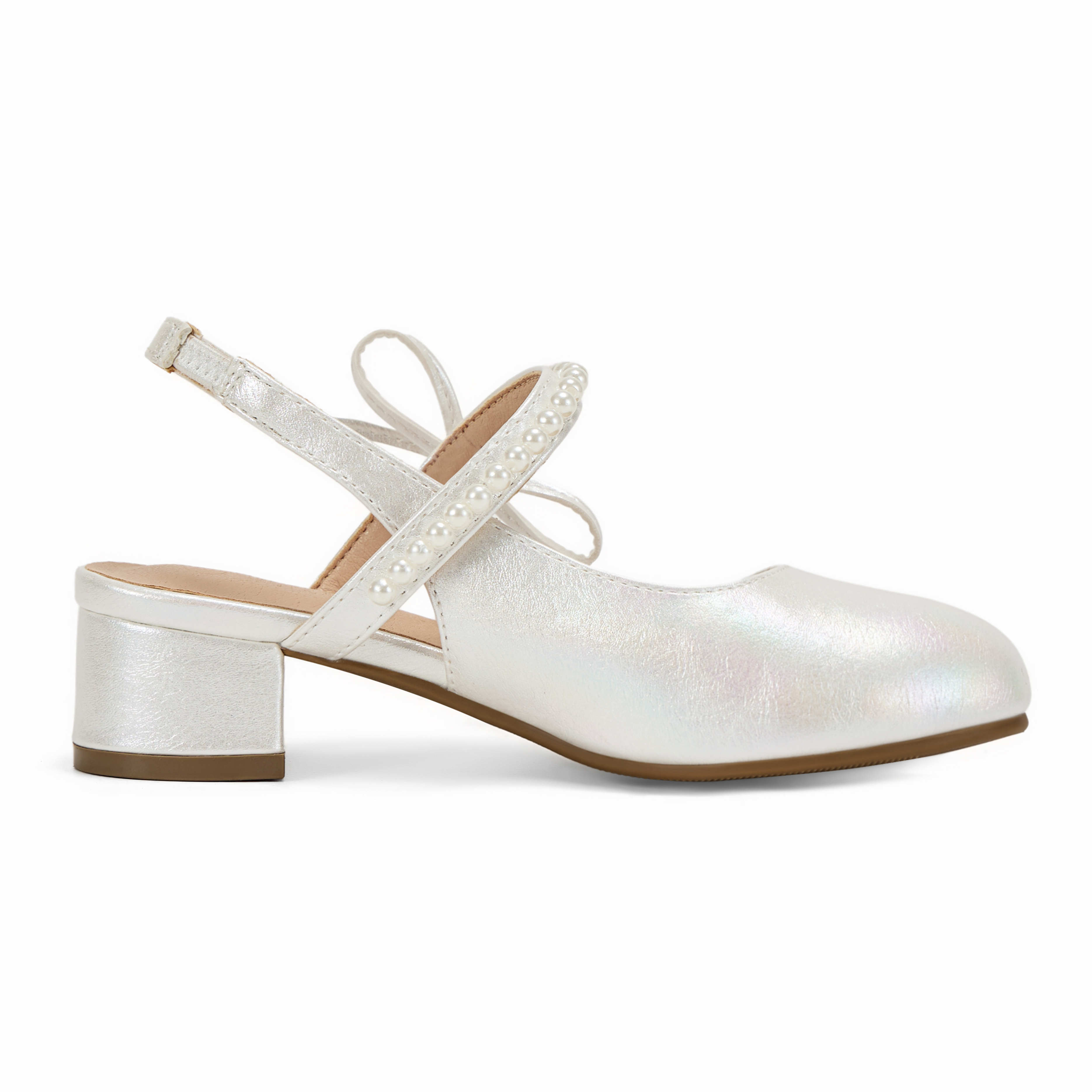 Girls Dress Shoes Low Heel Slingback Mary Jane Bow Pumps Adjustable Hook and Loop Back Strap Low Heel Shoes with Bow, for Wedding, Party, School, Toddler, Little & Big Kid Dress-up