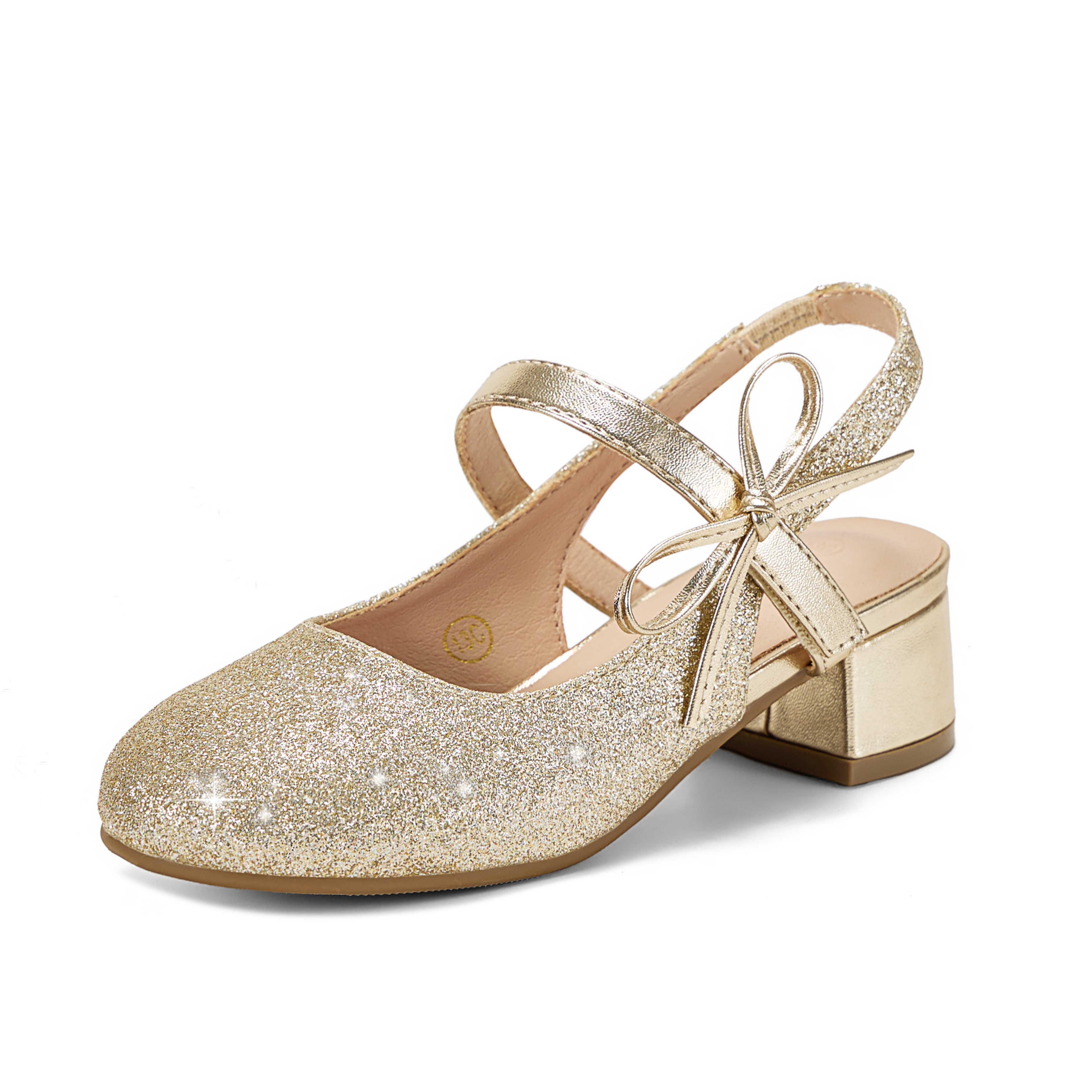 Girls Dress Shoes Low Heel Slingback Mary Jane Bow Pumps Adjustable Hook and Loop Back Strap Low Heel Shoes with Bow, for Wedding, Party, School, Toddler, Little & Big Kid Dress-up