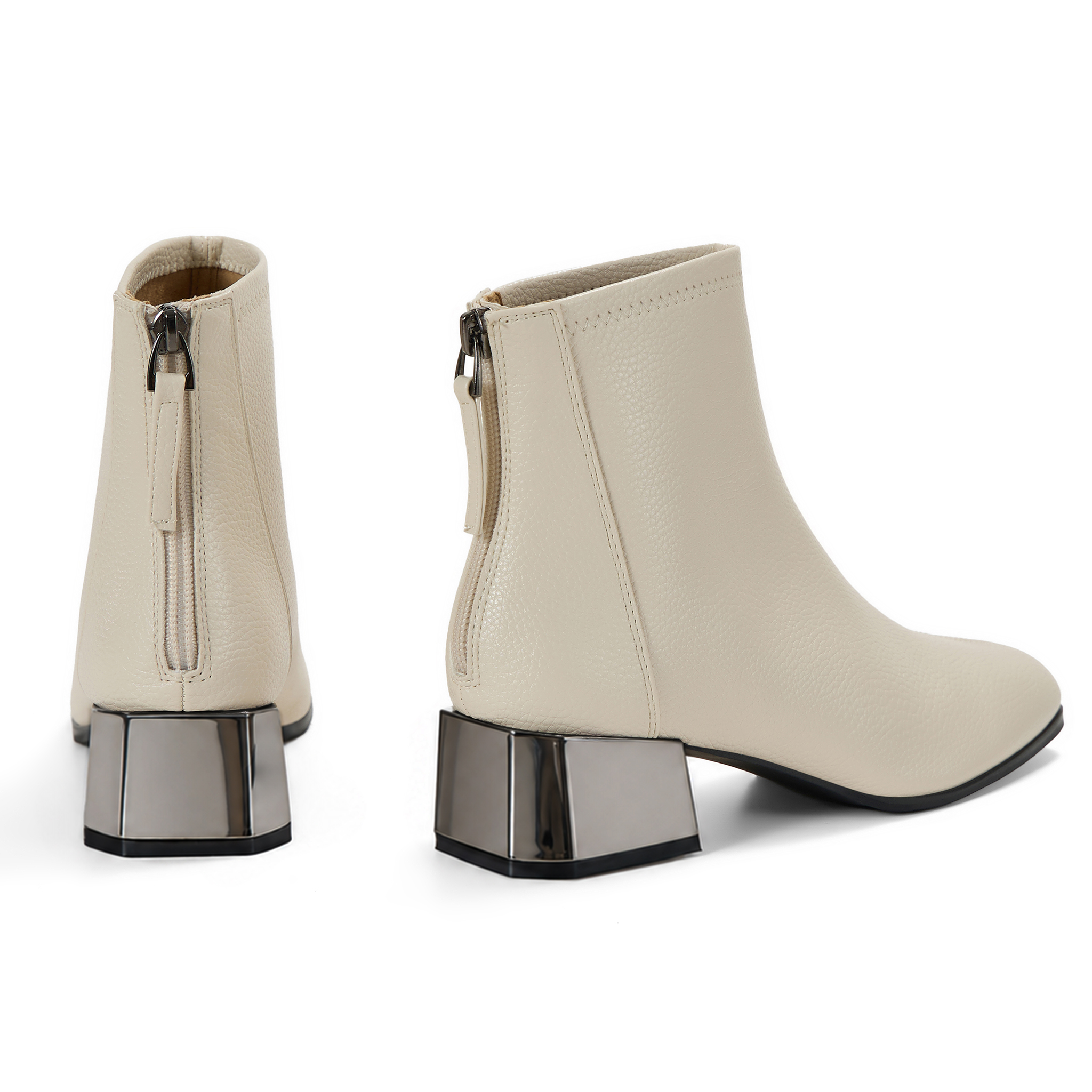 Womens Lambskin Insole Square Toe Ankle Boots Back Zip Plated Heel Modern Rear-zip Ankle Boots with Electroplated Block Heel, Ideal for Office, Dates, Parties & Autumn Daily Wear