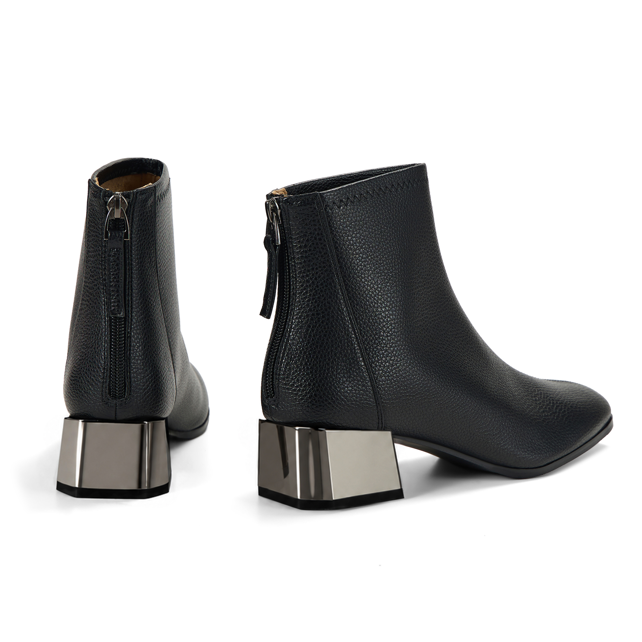 Womens Lambskin Insole Square Toe Ankle Boots Back Zip Plated Heel Modern Rear-zip Ankle Boots with Electroplated Block Heel, Ideal for Office, Dates, Parties & Autumn Daily Wear