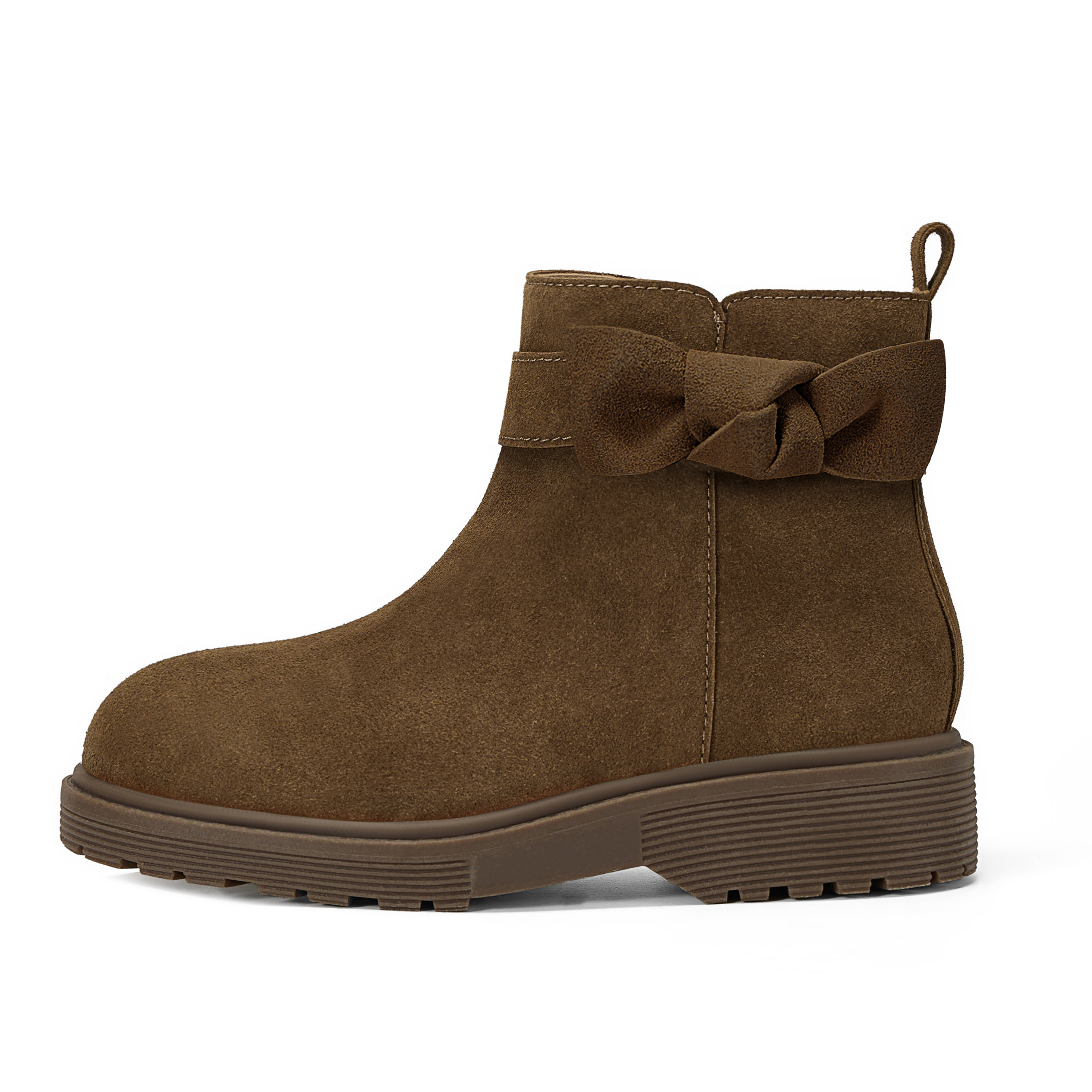 Girls Genuine Leather Ankle Boots Round Toe Side Zip Bow Fall Boots Girls Leather Ankle Boots Bow Lambskin Insole Comfy All Day Anti-slip Sole School Parties Weddings Fall Winter Daily Wear