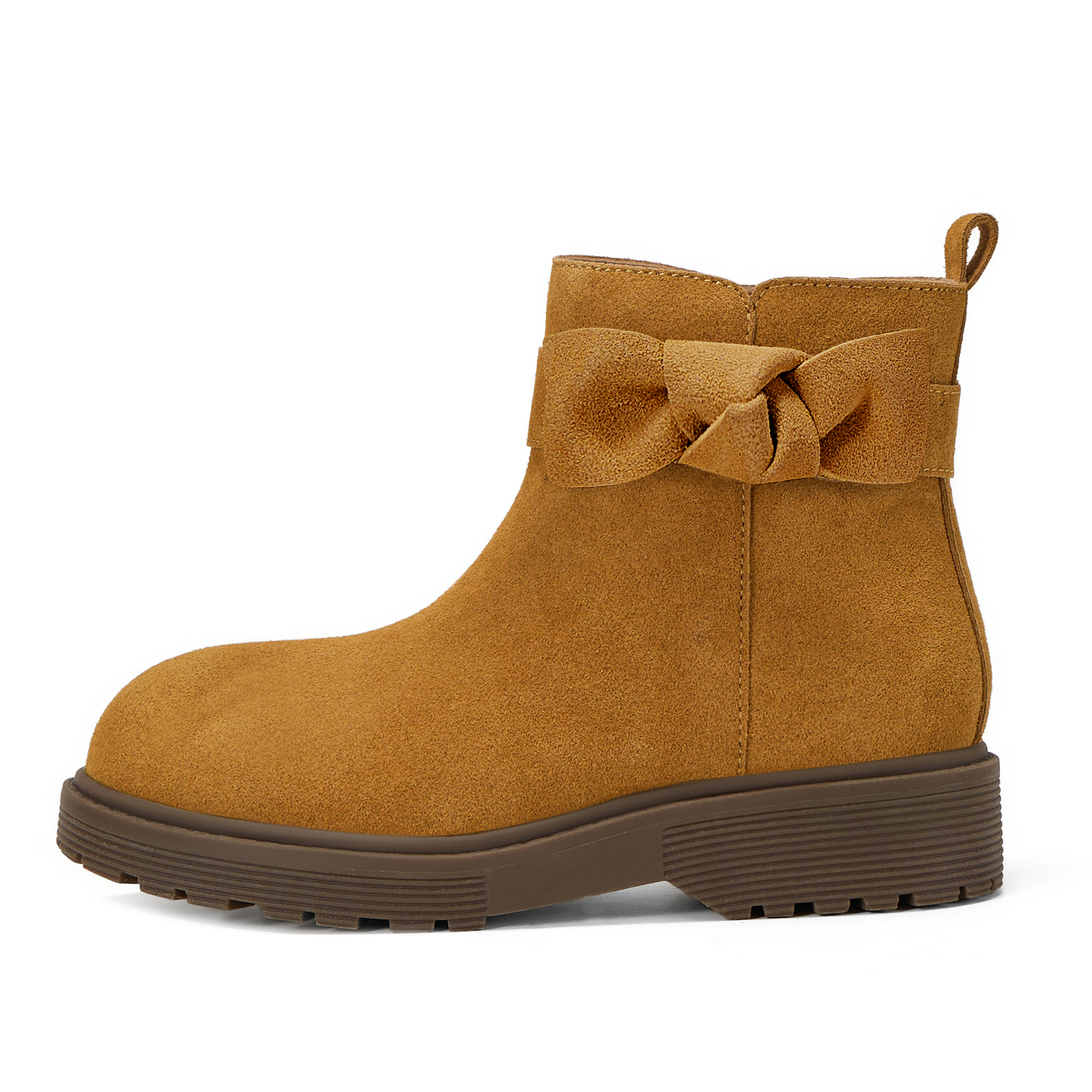 Girls Genuine Leather Ankle Boots Round Toe Side Zip Bow Fall Boots Girls Leather Ankle Boots Bow Lambskin Insole Comfy All Day Anti-slip Sole School Parties Weddings Fall Winter Daily Wear