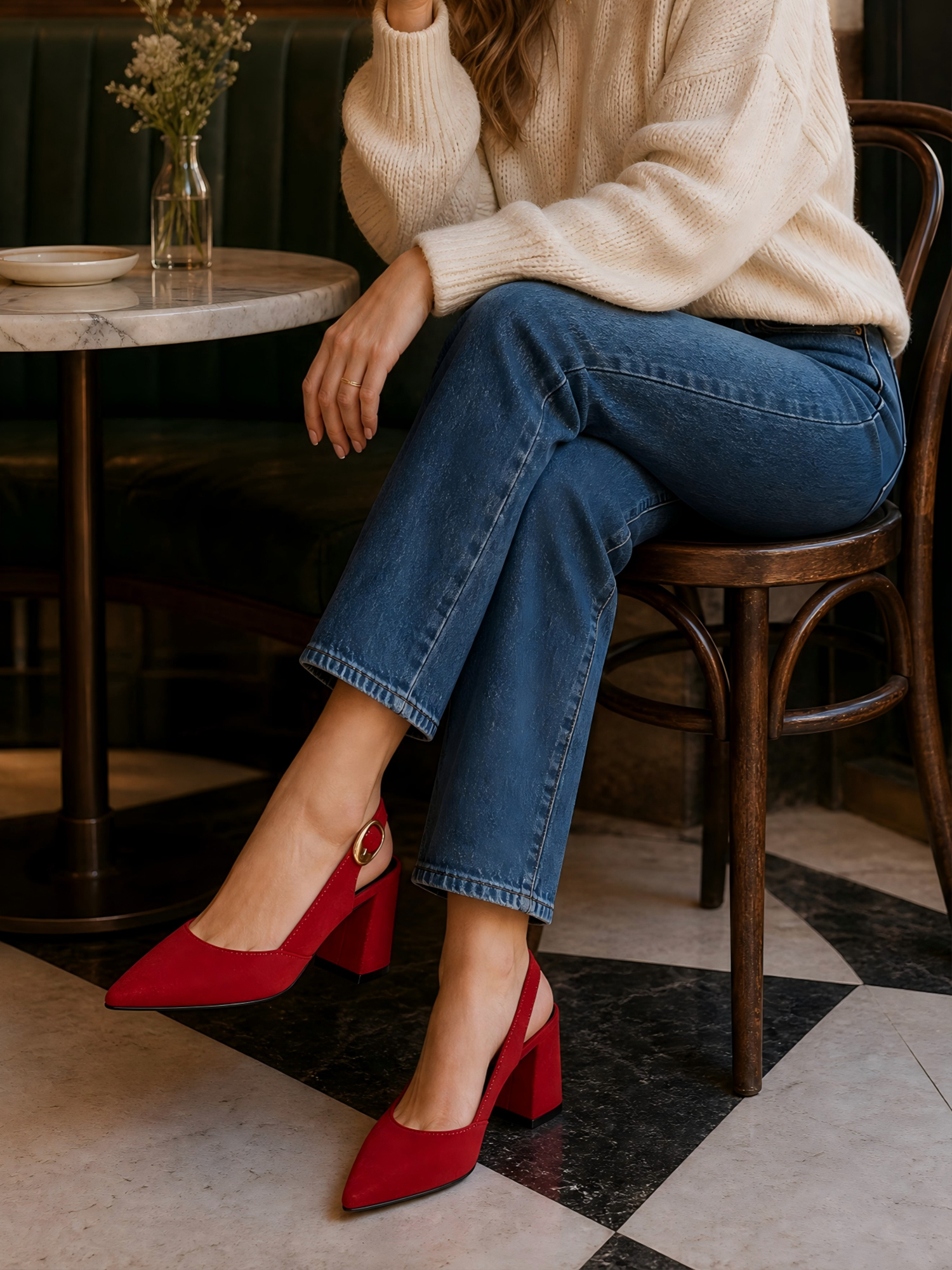 Womens Genuine Leather Pointed Toe Slingback Pumps Block Heel Shoes Chic Pointed Toe Slingback Heels with Adjustable Buckle, Soft Lambskin Insole, Ideal for Office, Dates, Parties & Formal Wear