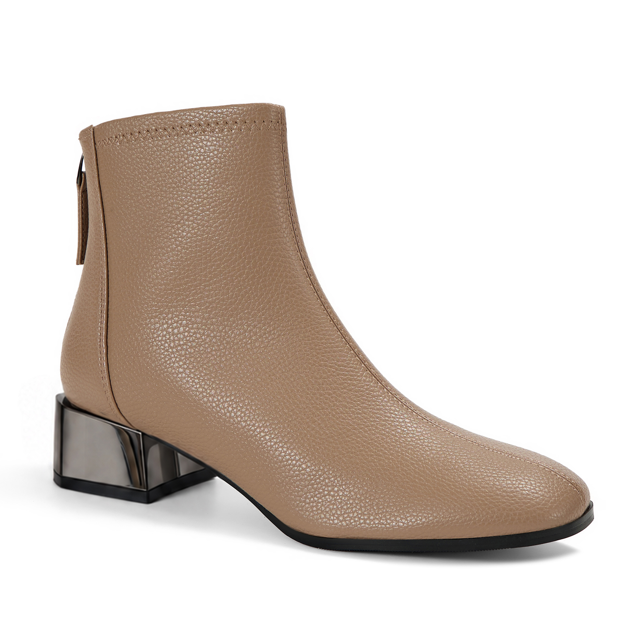 Womens Lambskin Insole Square Toe Ankle Boots Back Zip Plated Heel Modern Rear-zip Ankle Boots with Electroplated Block Heel, Ideal for Office, Dates, Parties & Autumn Daily Wear