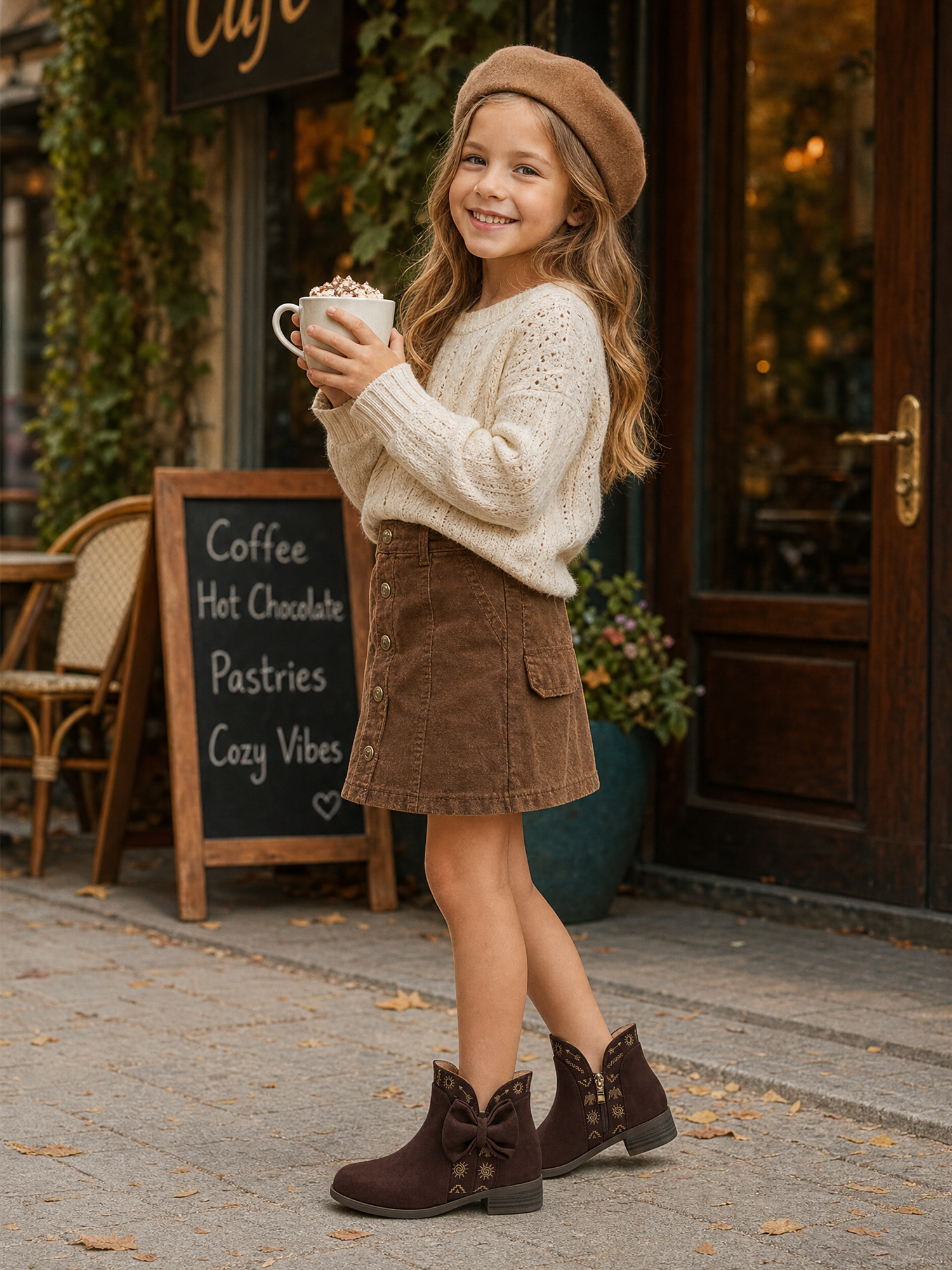 Girls Lambskin Insole Ankle Boots Side Bow Low Heel Booties Shoes Cute Bow Knot Lambskin Booties Low Chunky Heel Comfortable Party School Daily Shoes for Little Big Kid