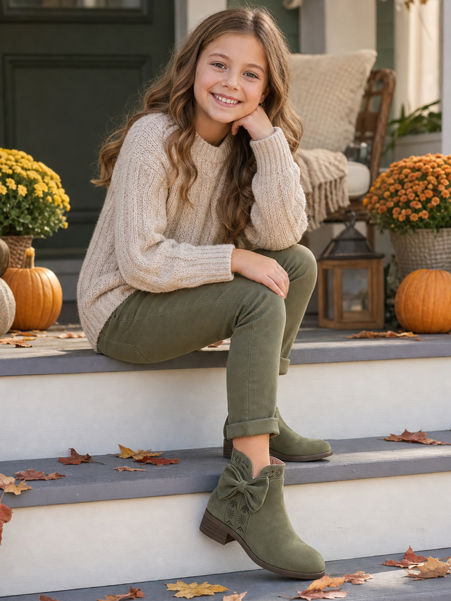 Girls Lambskin Insole Ankle Boots Side Bow Low Heel Booties Shoes Cute Bow Knot Lambskin Booties Low Chunky Heel Comfortable Party School Daily Shoes for Little Big Kid