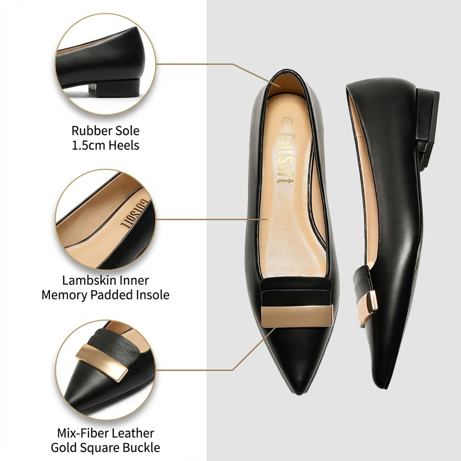 Women's Pointed Toe Metal Deco Flats Slip on Flat Comfortable Dress Shoes